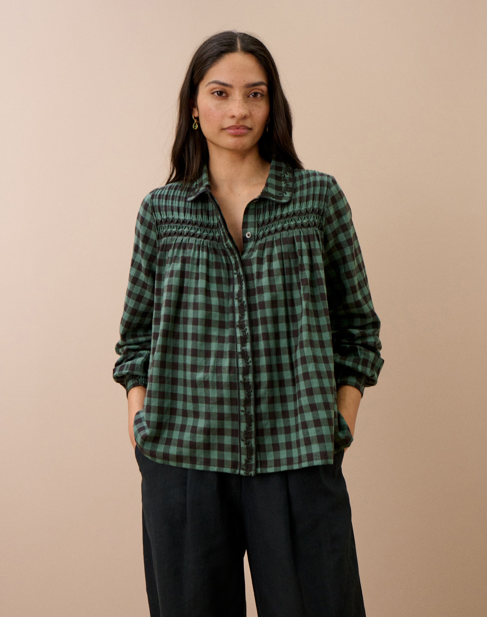 Brushed Cotton Gingham Smock Shirt