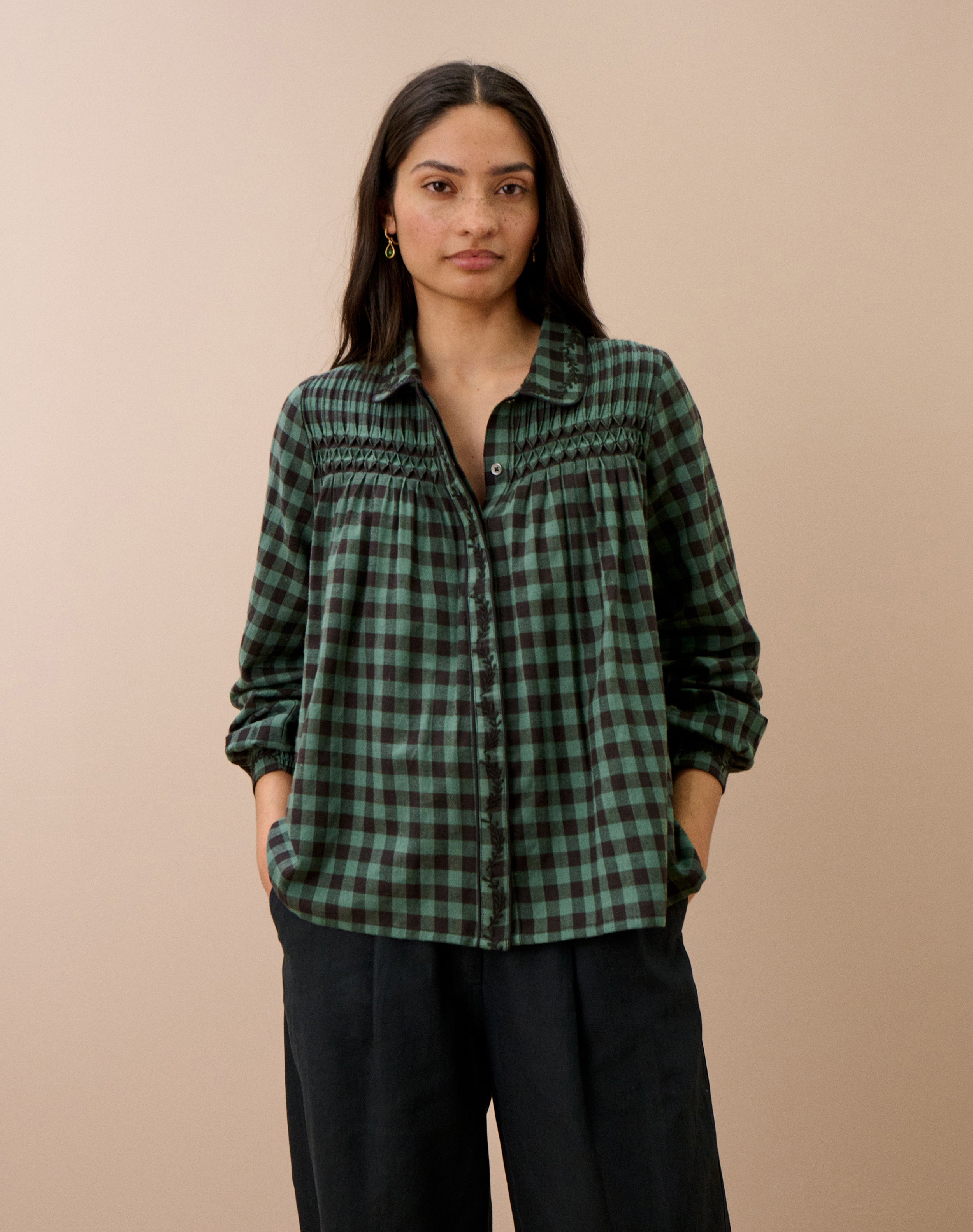 Brushed Cotton Gingham Smock Shirt