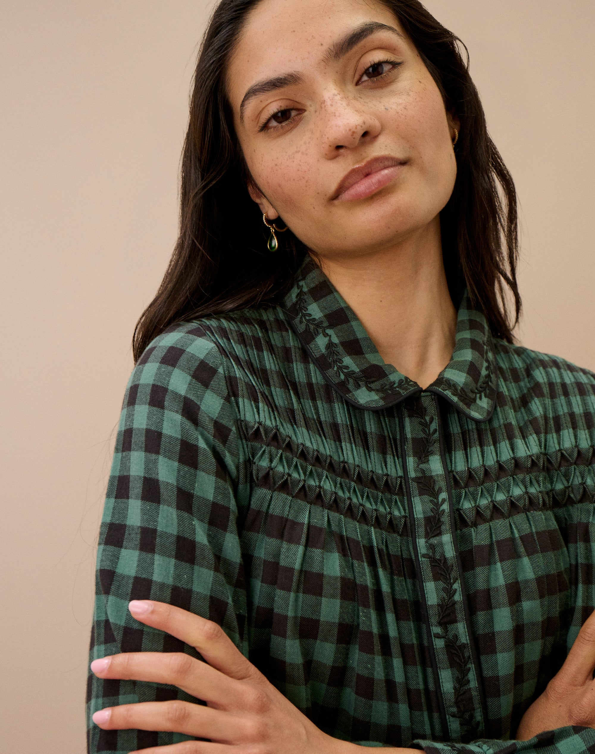 Brushed Cotton Gingham Smock Shirt