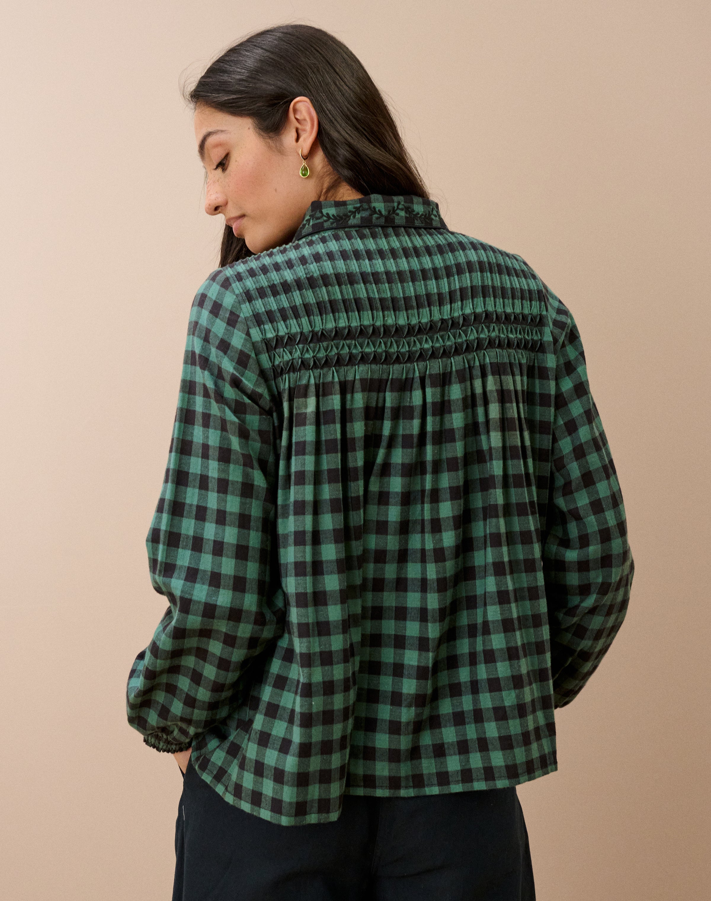 Brushed Cotton Gingham Smock Shirt