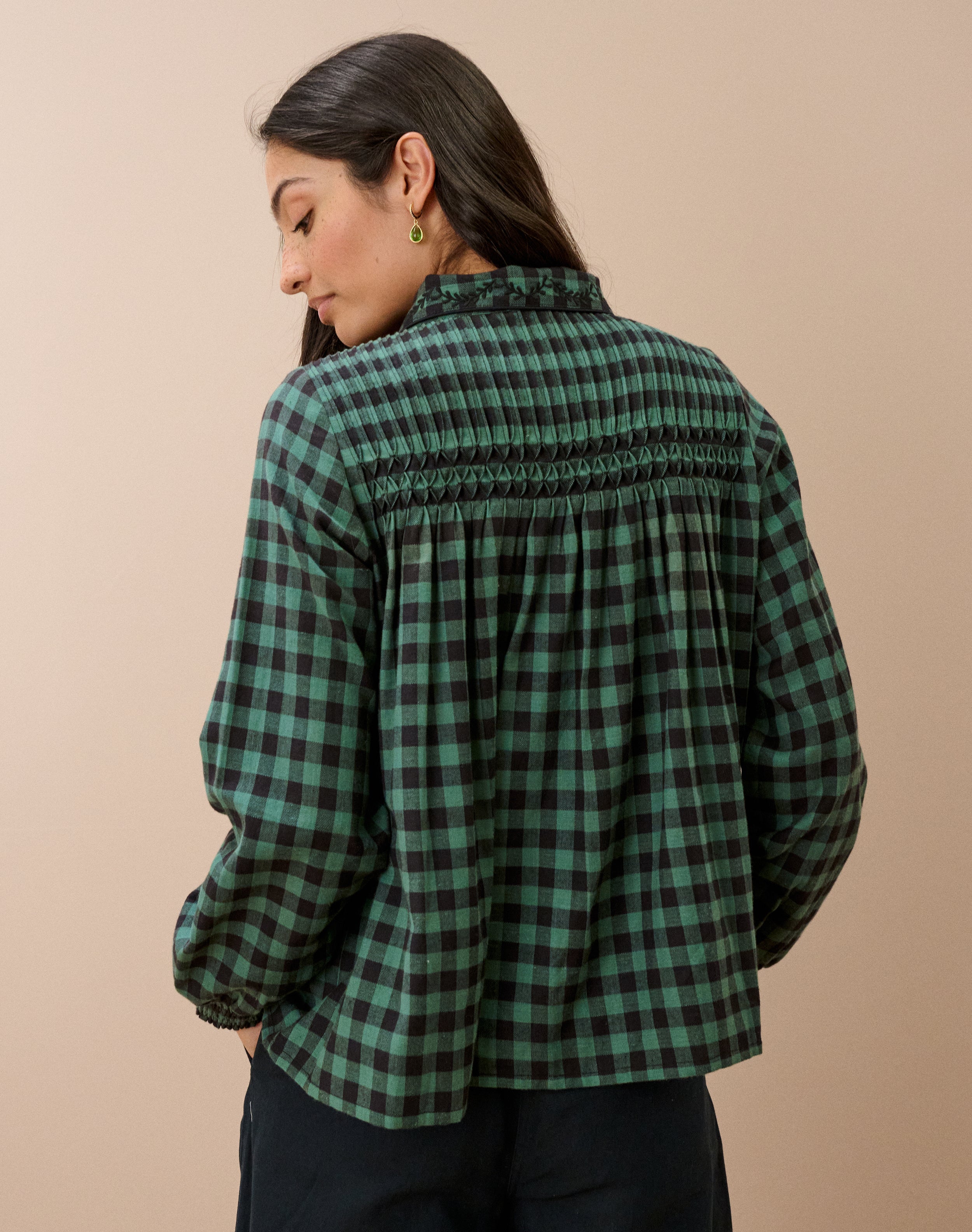 Brushed Cotton Gingham Smock Shirt
