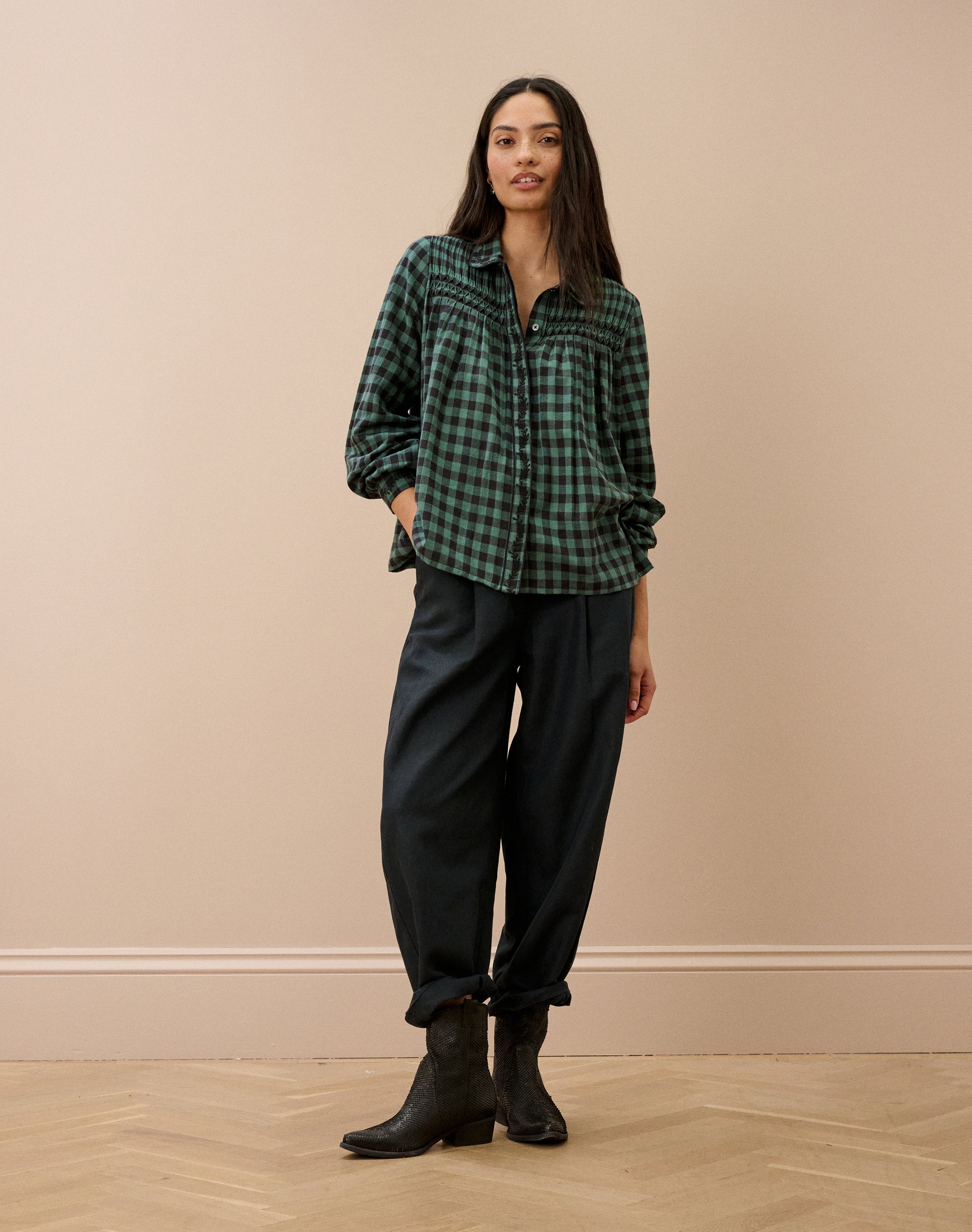 Brushed Cotton Gingham Smock Shirt