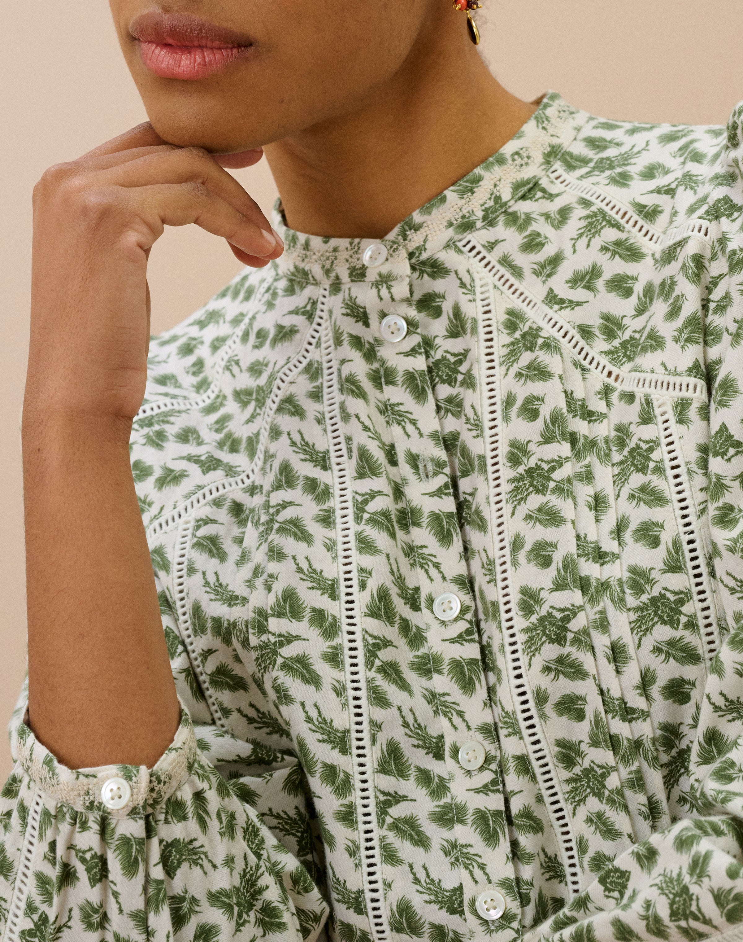 Brushed Cotton Feather Print Blouse