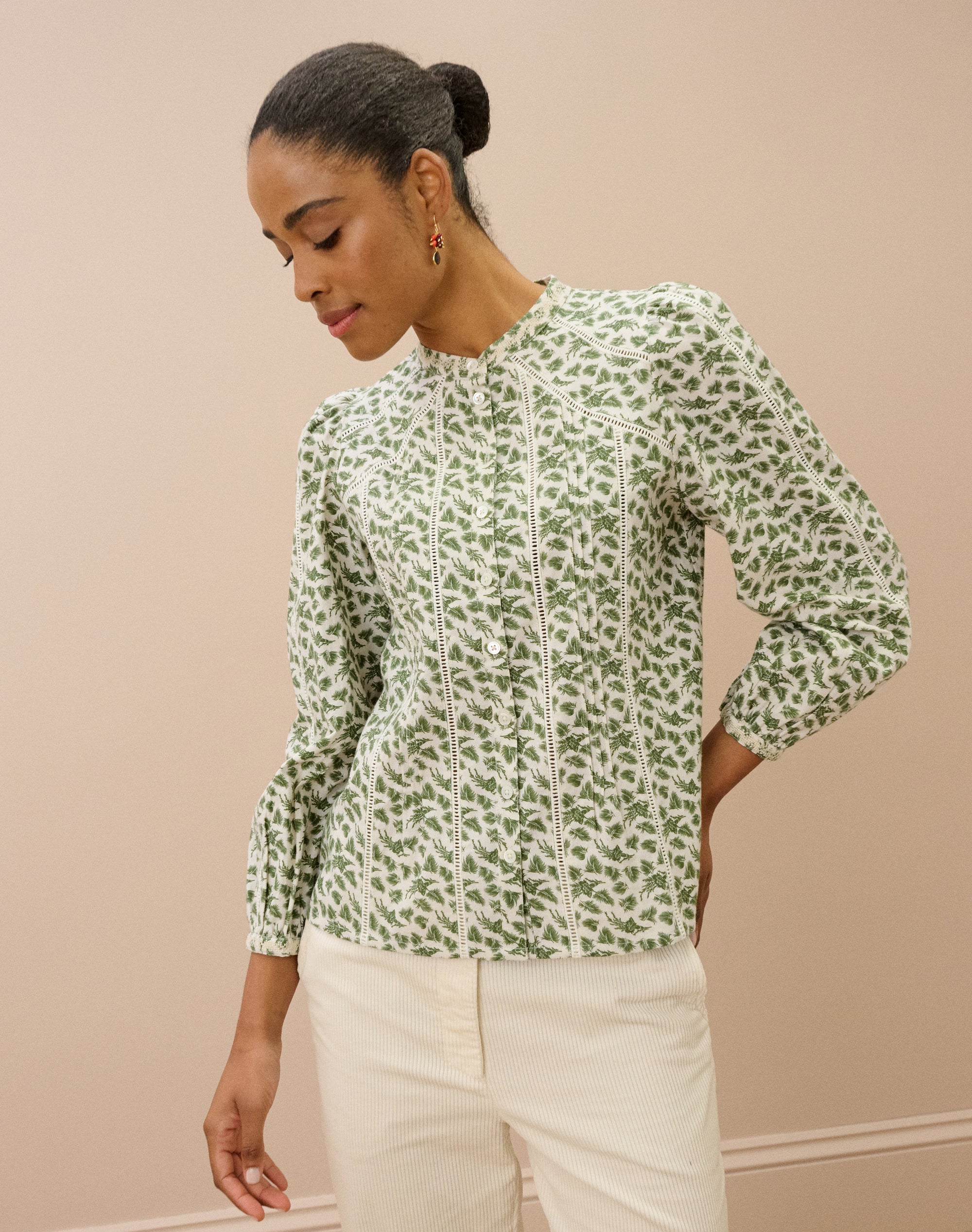 Brushed Cotton Feather Print Blouse
