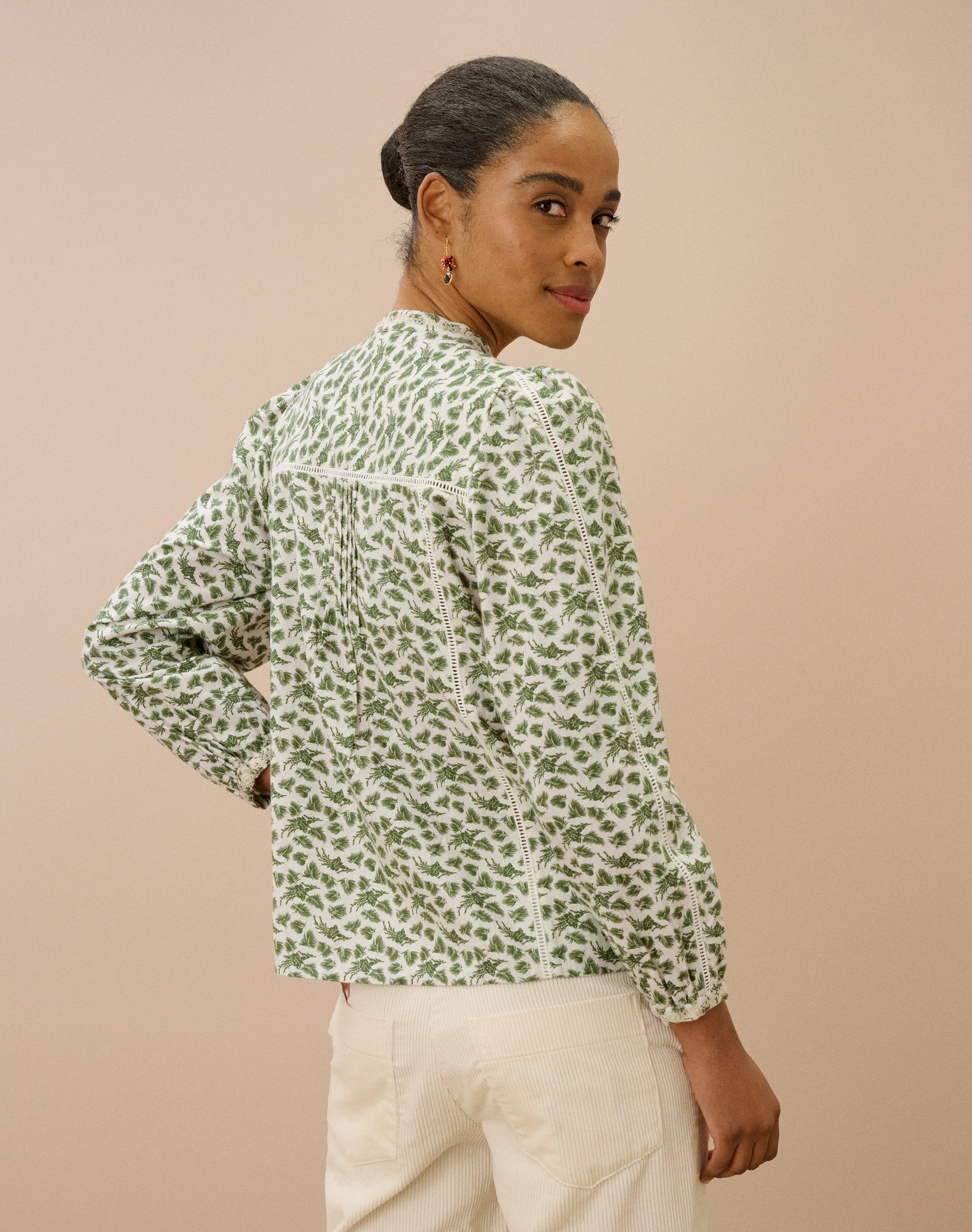 Brushed Cotton Feather Print Blouse