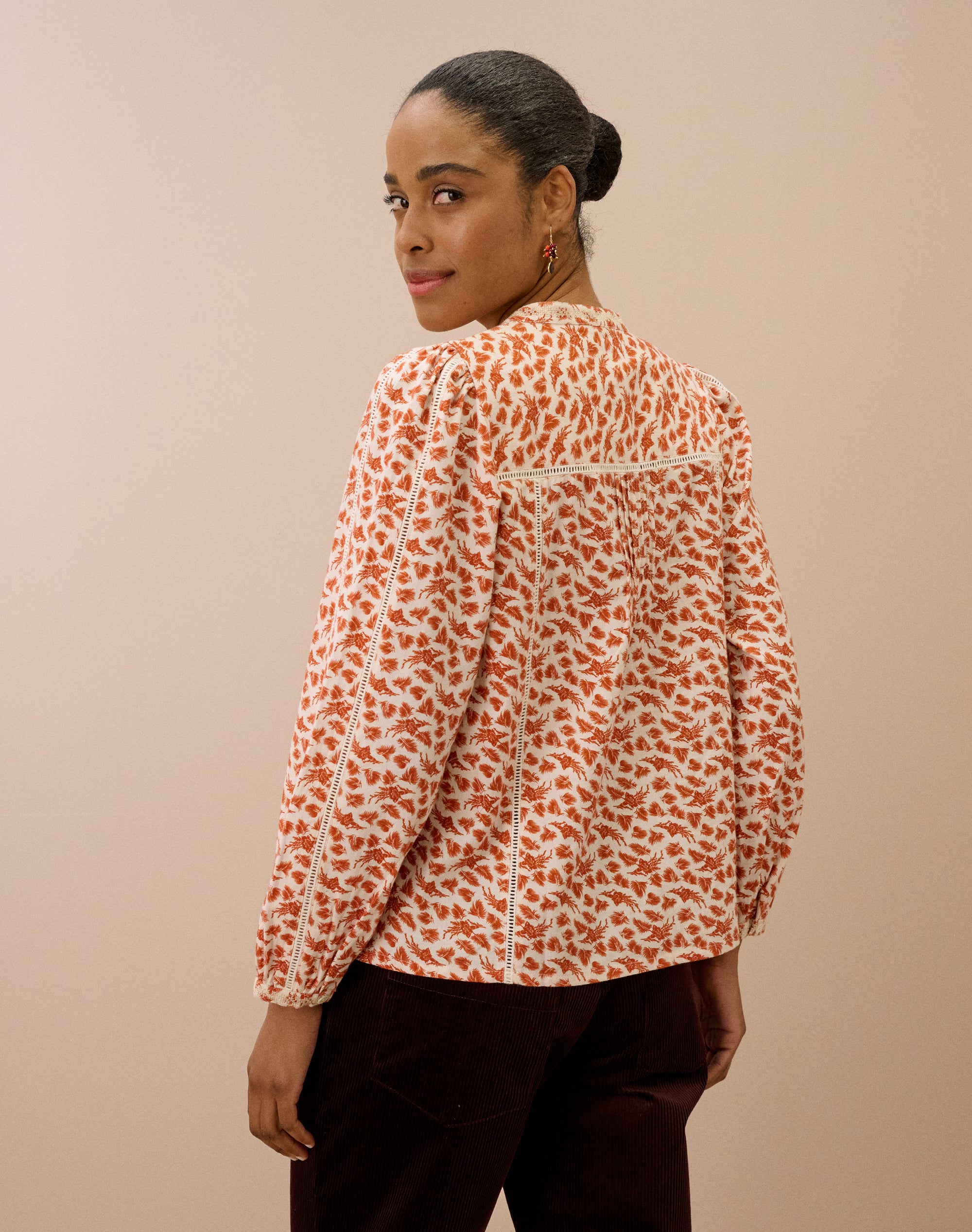 Brushed Cotton Feather Print Blouse