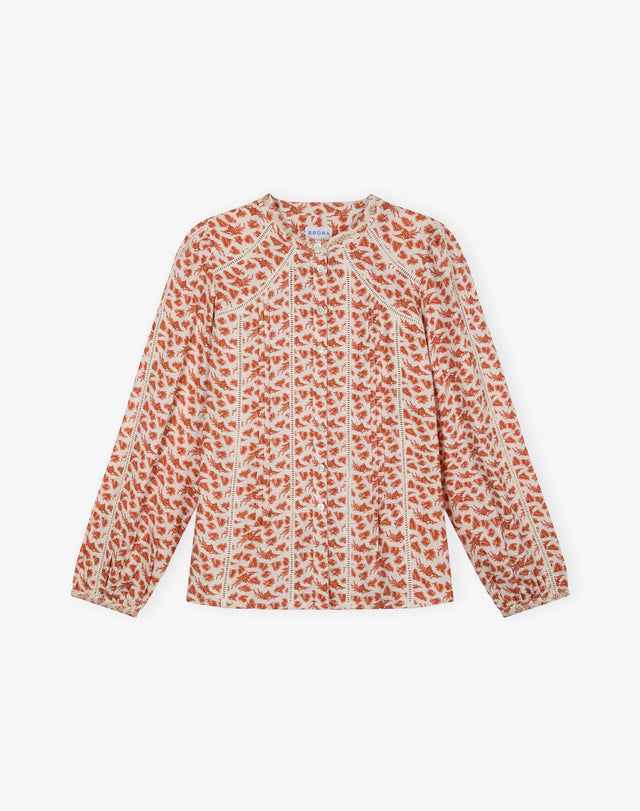 Brushed Cotton Feather Print Blouse