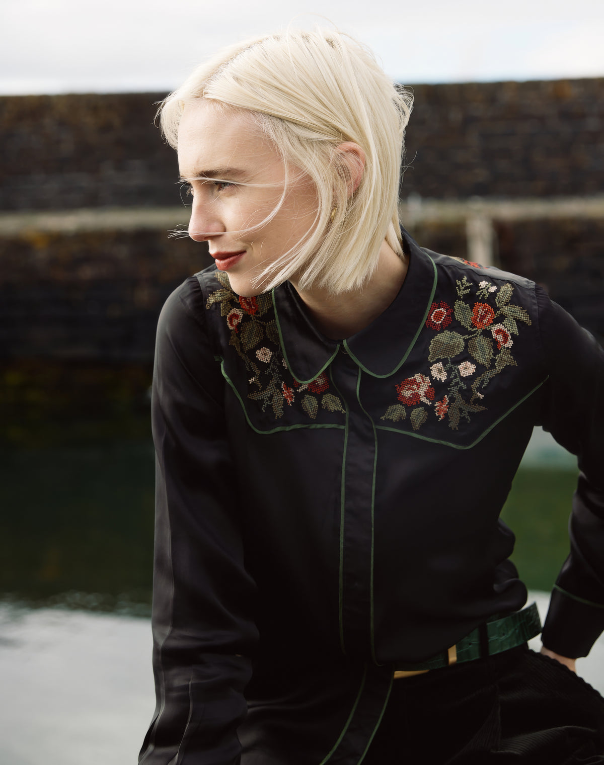 Embroidered Satin Shirt