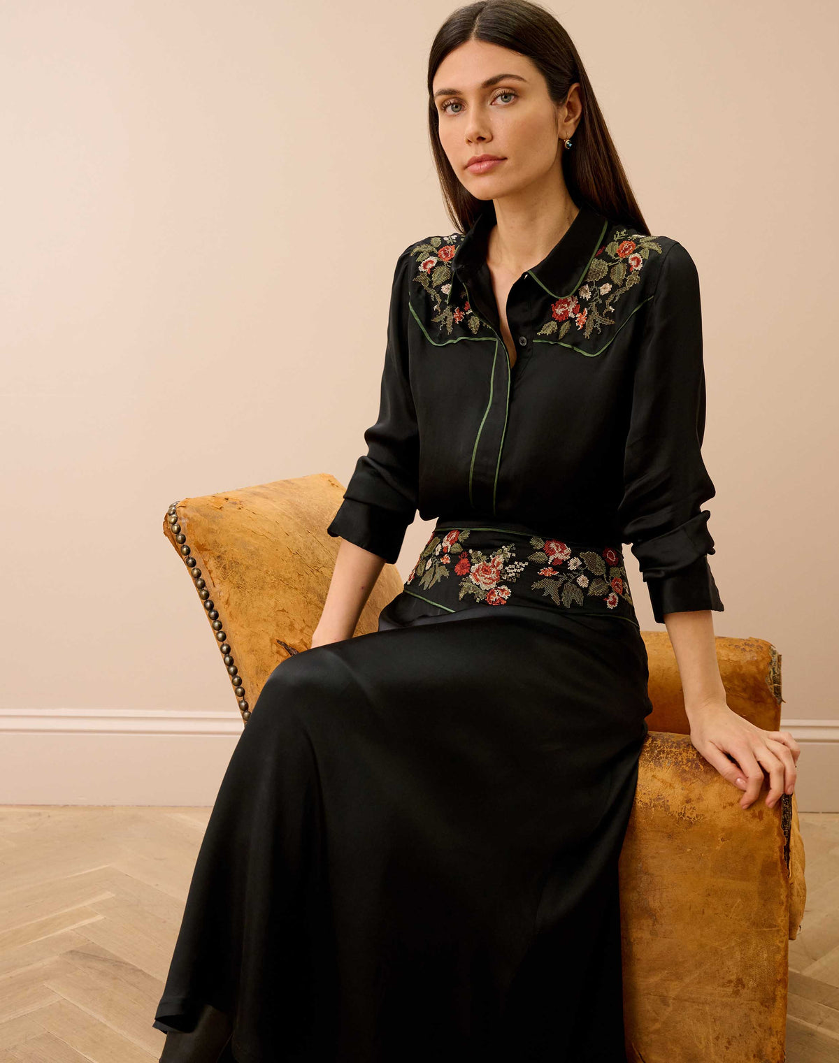 Embroidered Satin Shirt