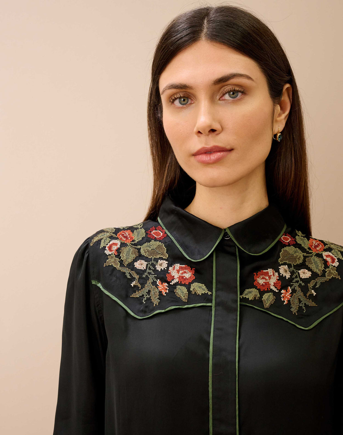 Embroidered Satin Shirt