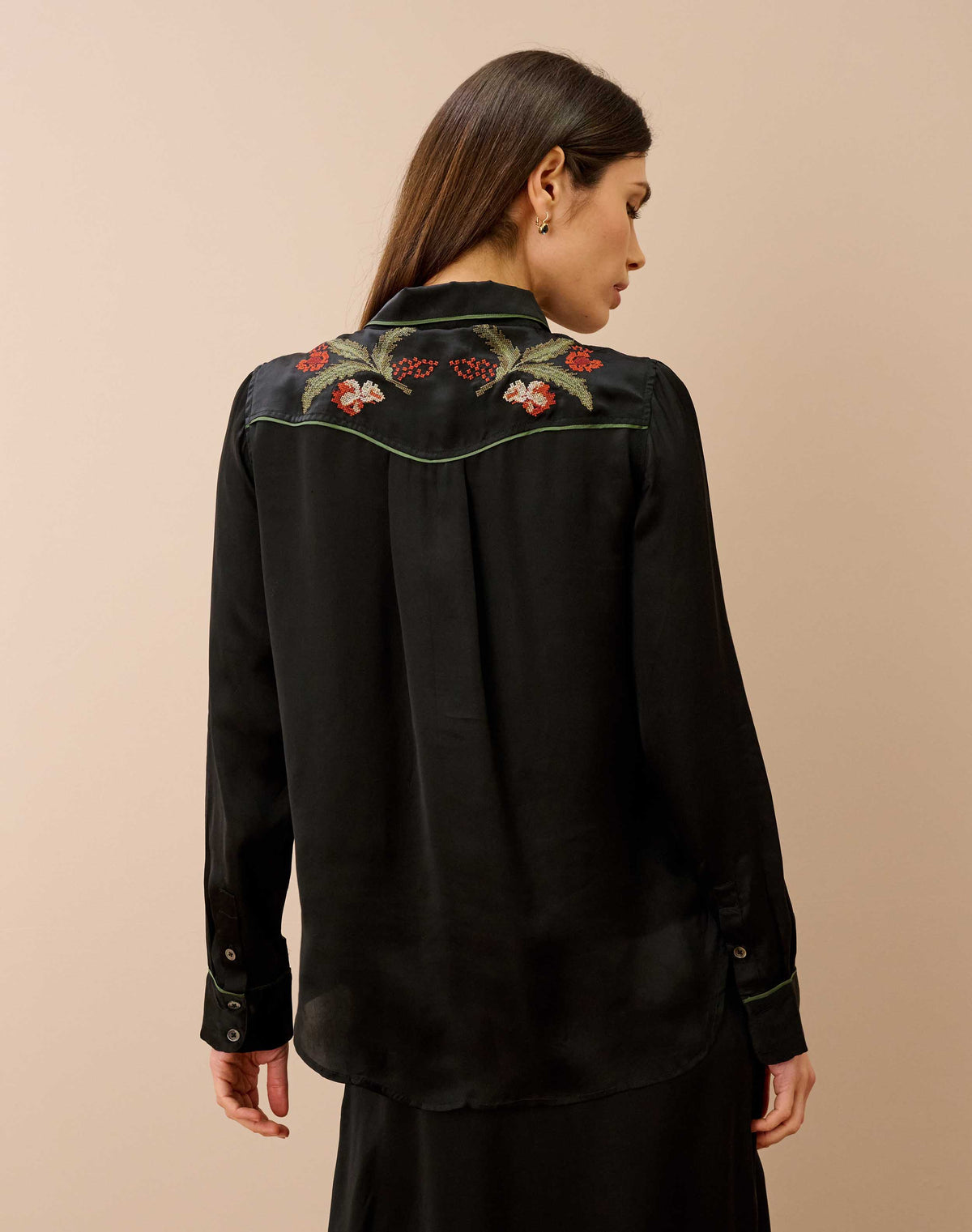 Embroidered Satin Shirt