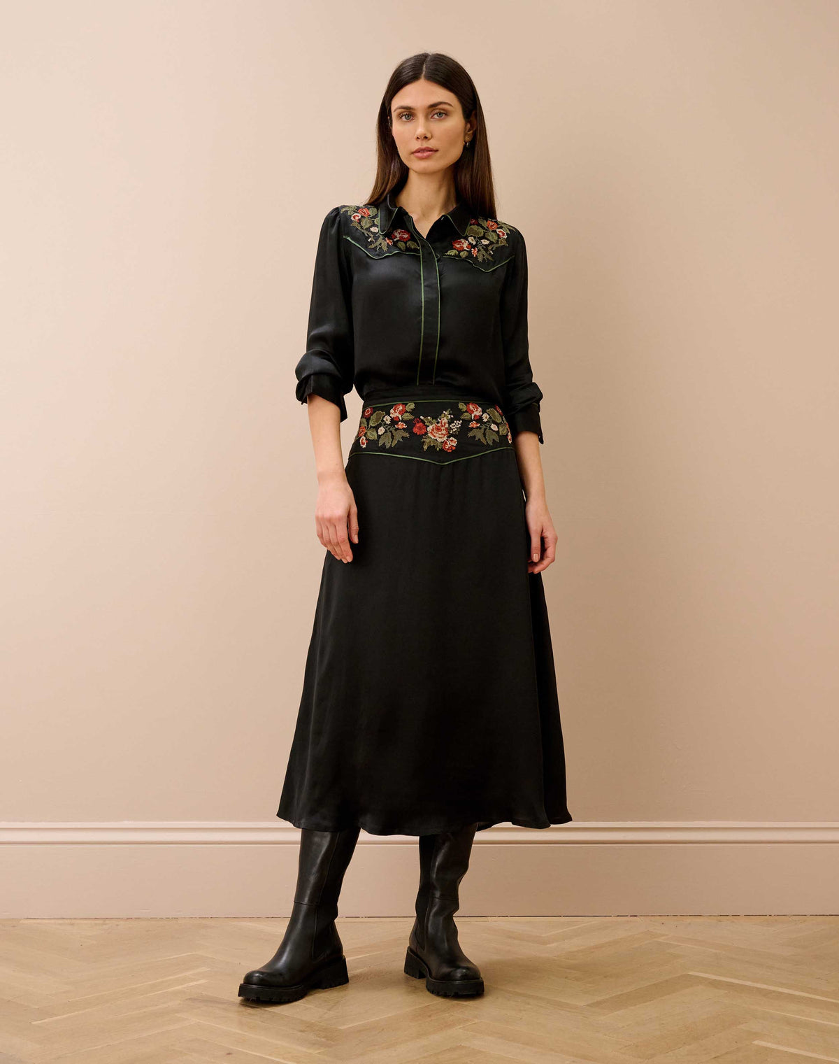 Embroidered Satin Shirt