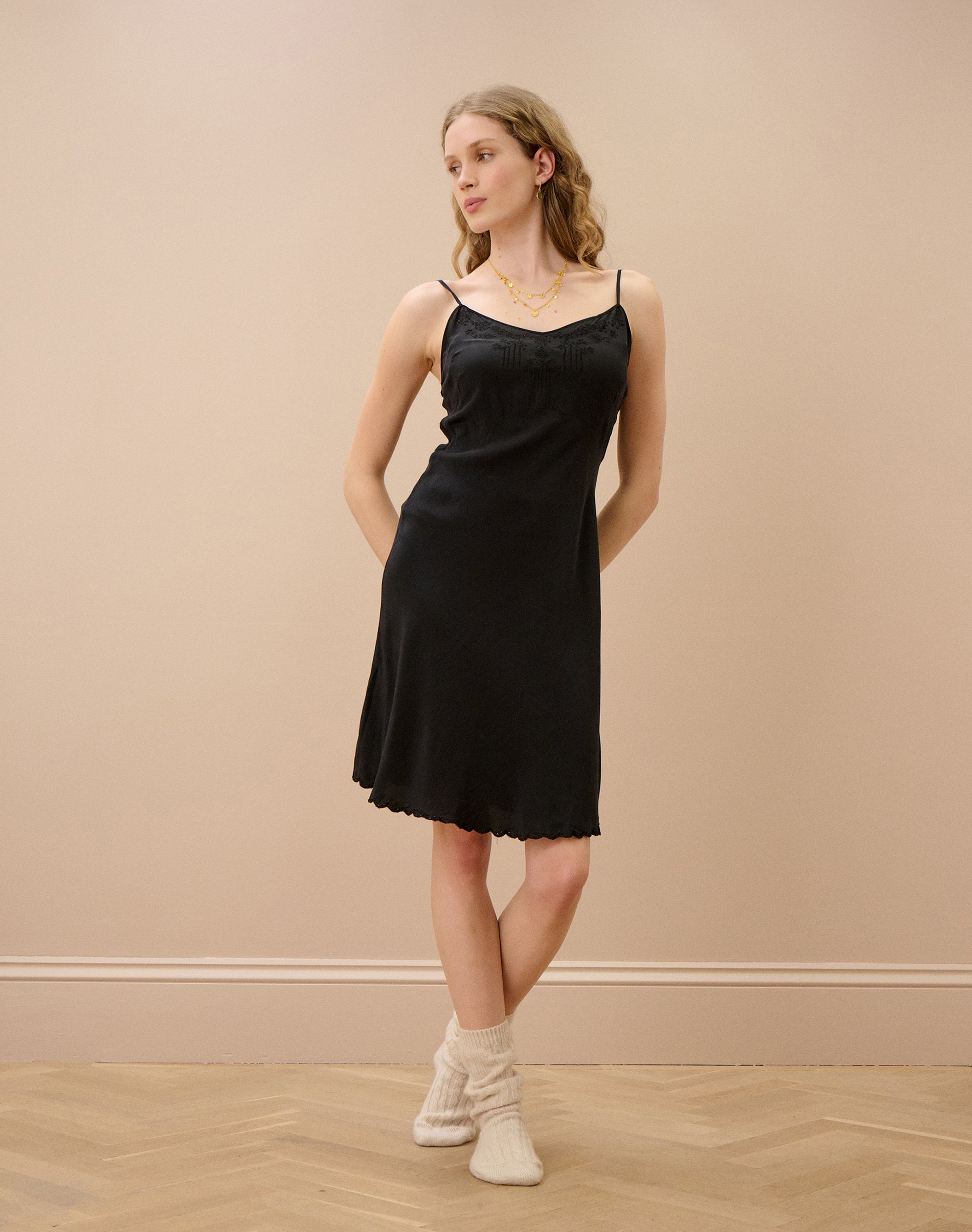 Embroidered Silk Slip