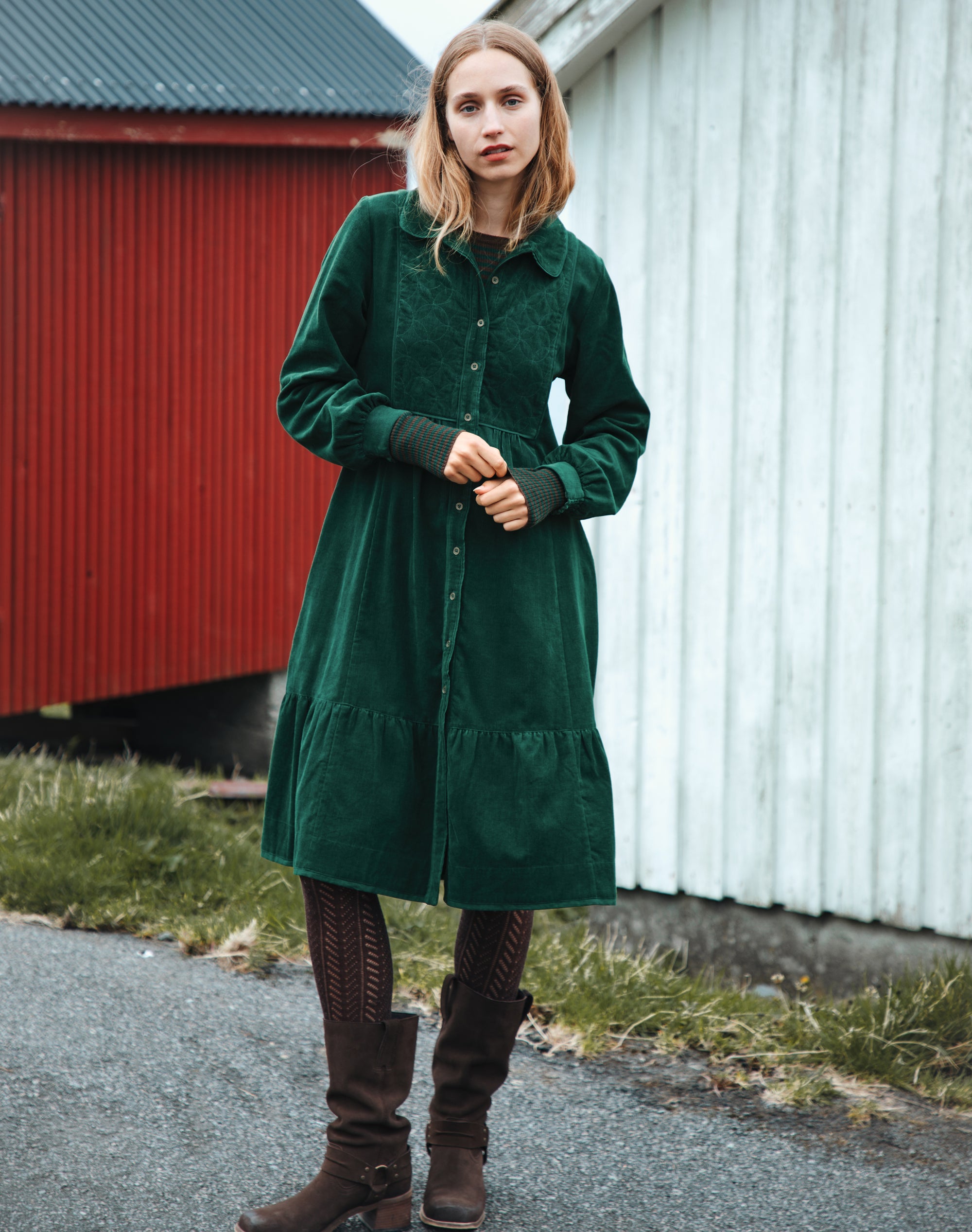Organic Corduroy Quilted Yoke Dress