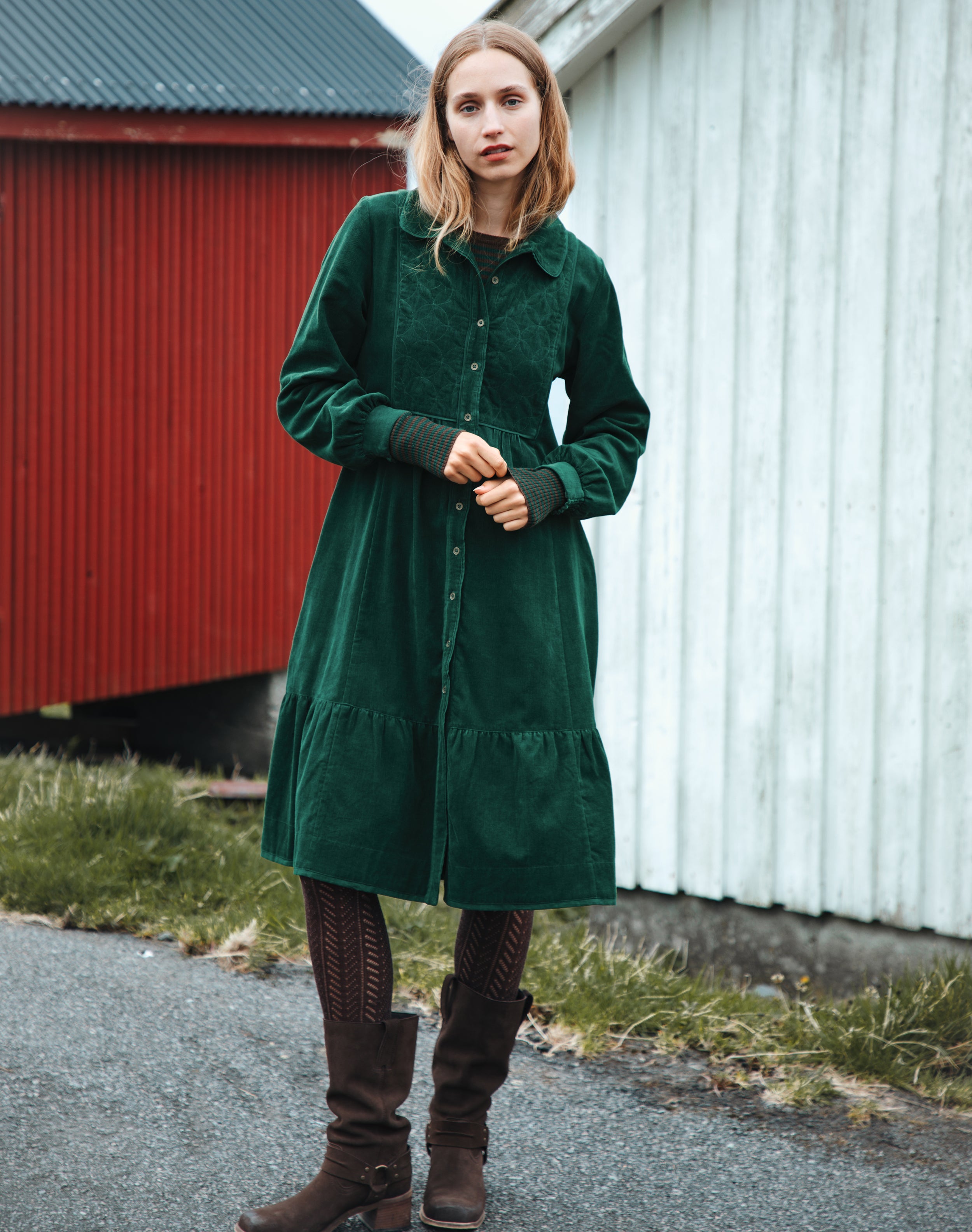 Organic Corduroy Quilted Yoke Dress