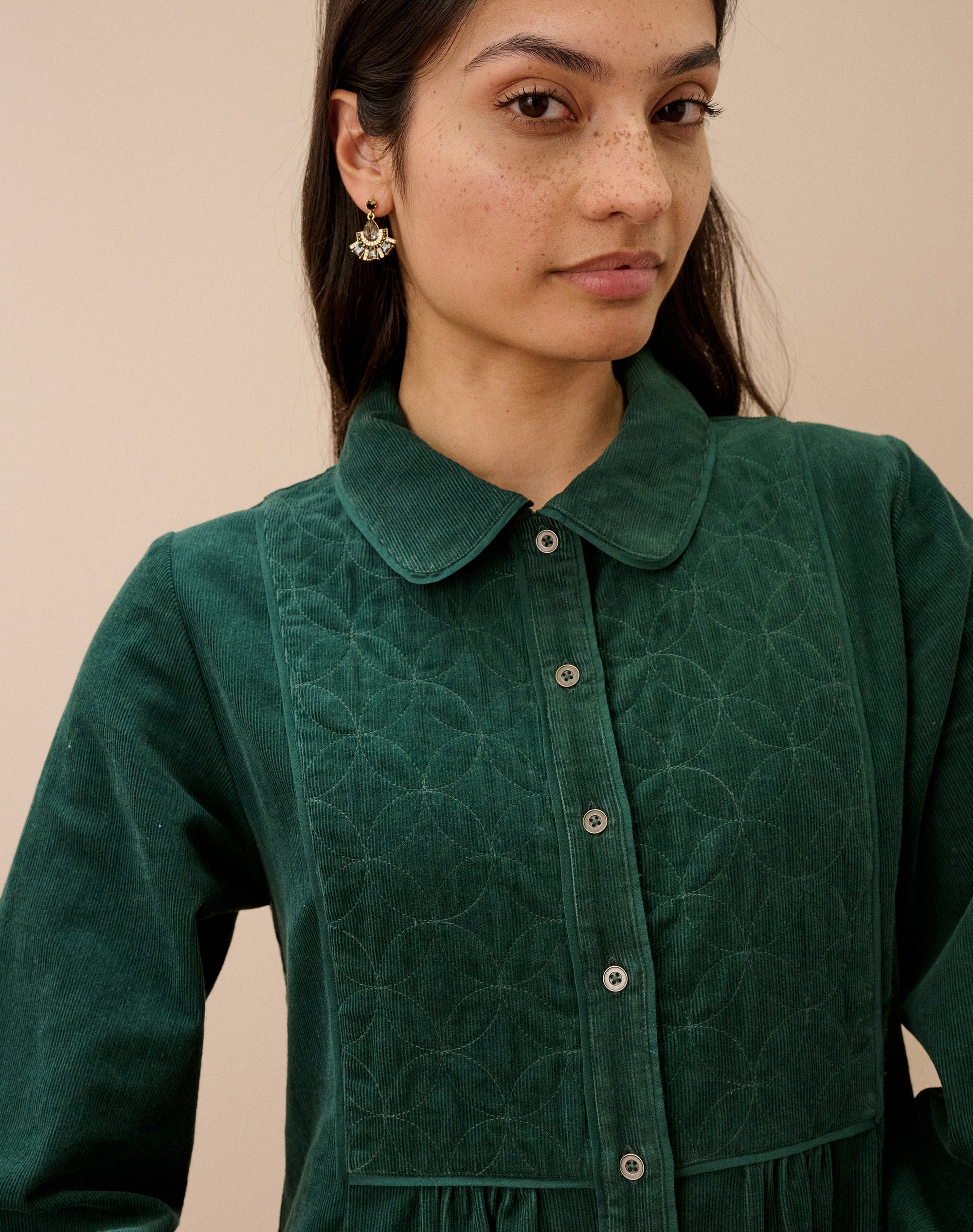 Organic Corduroy Quilted Yoke Dress