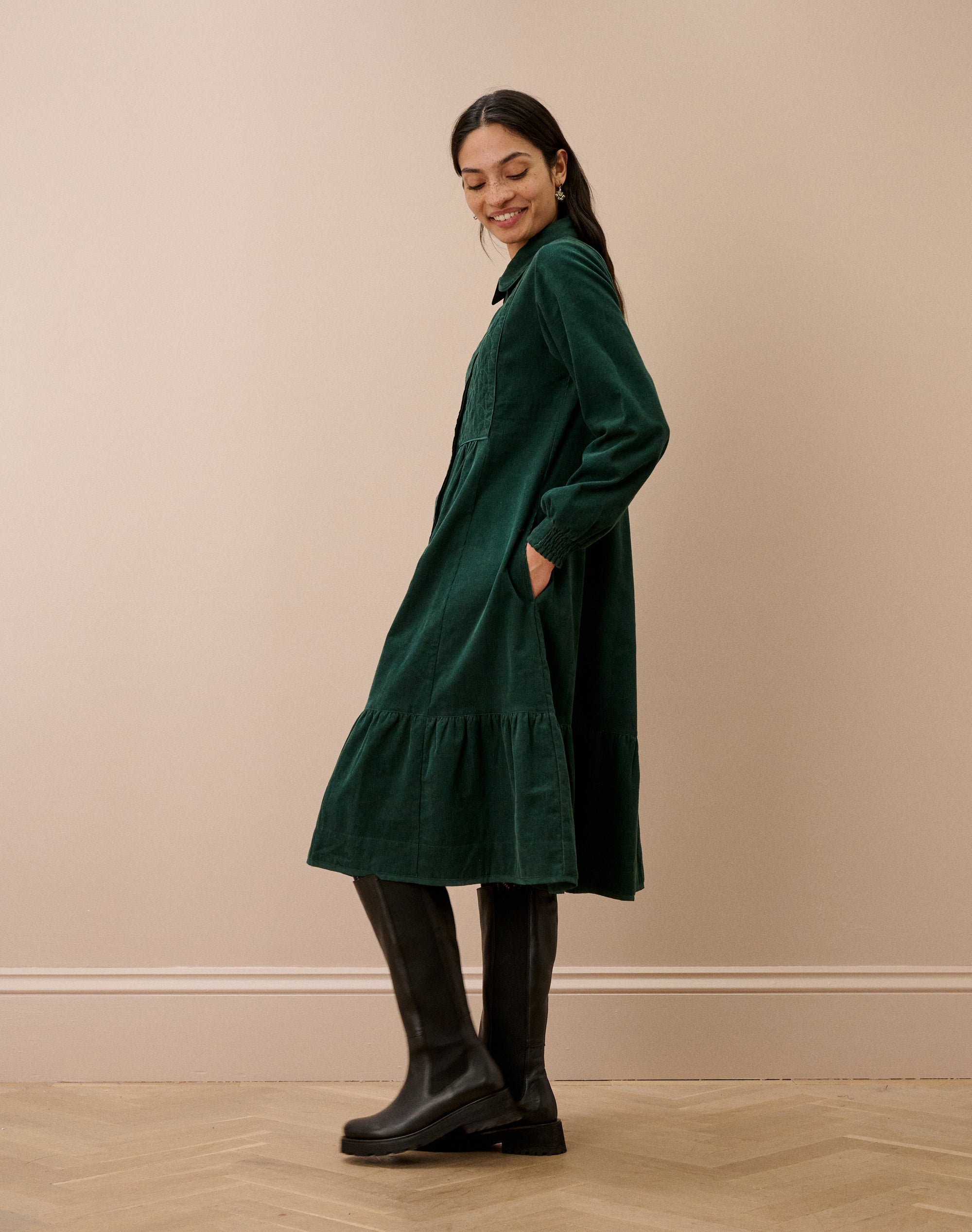 Organic Corduroy Quilted Yoke Dress