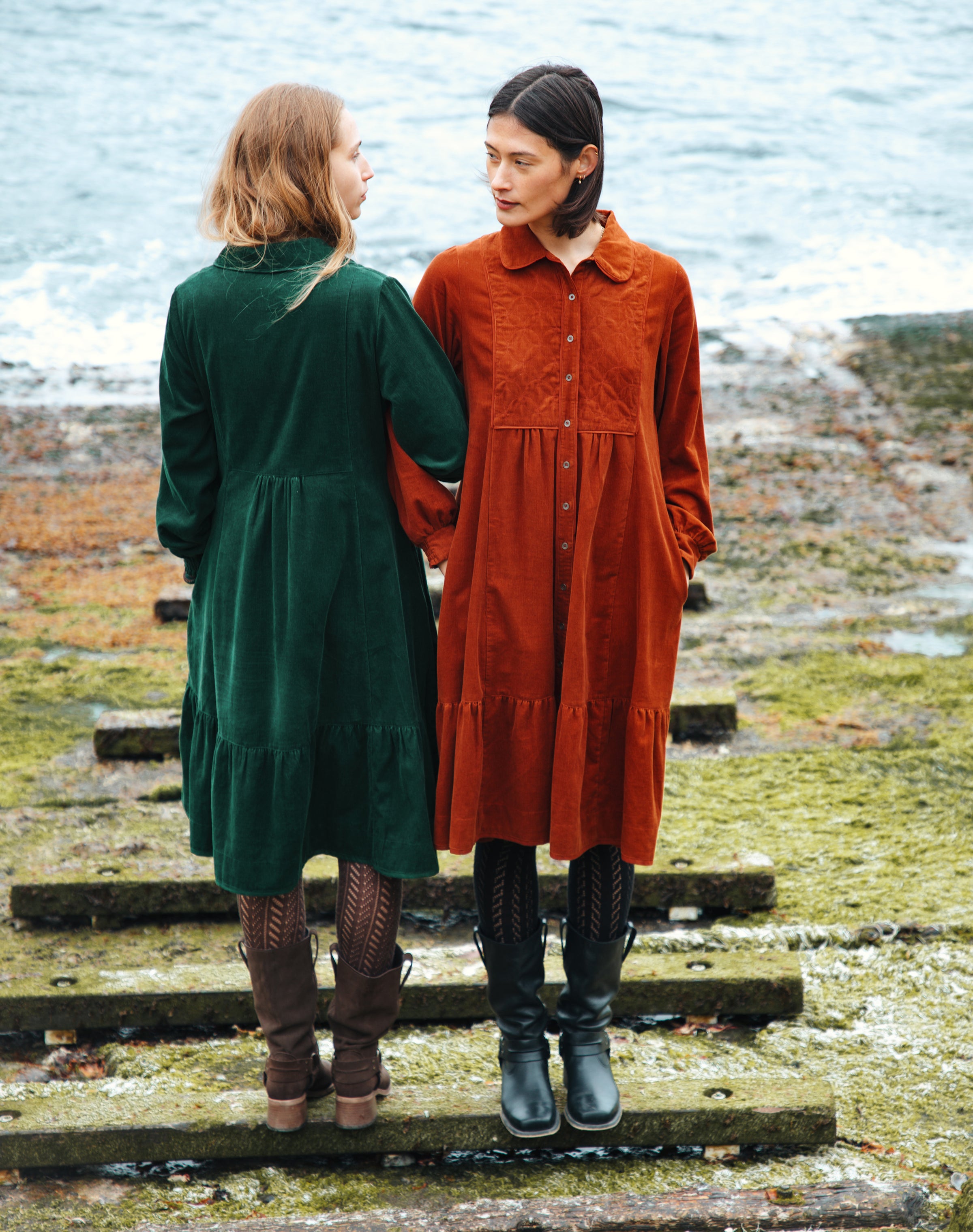 Organic Corduroy Quilted Yoke Dress
