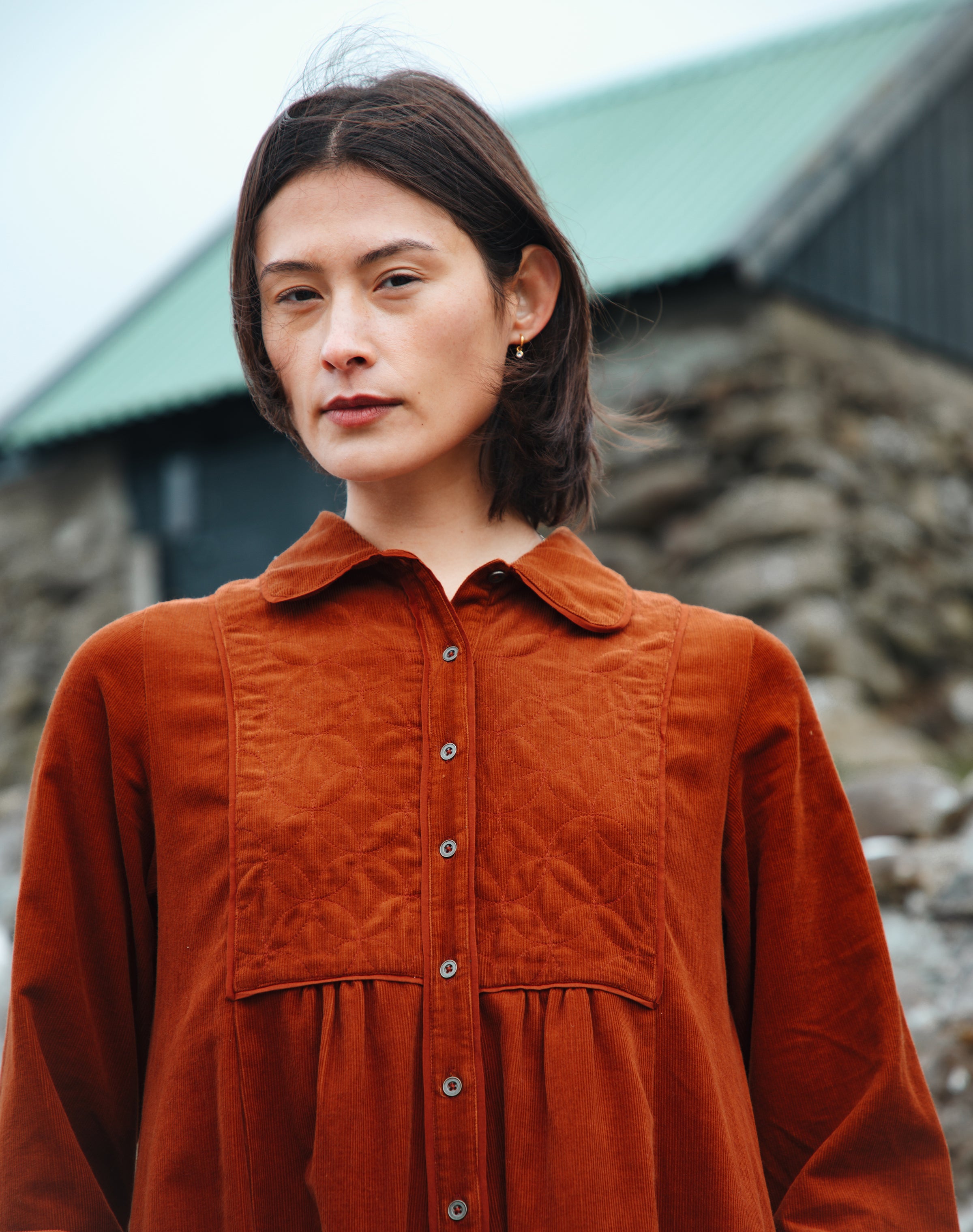 Organic Corduroy Quilted Yoke Dress