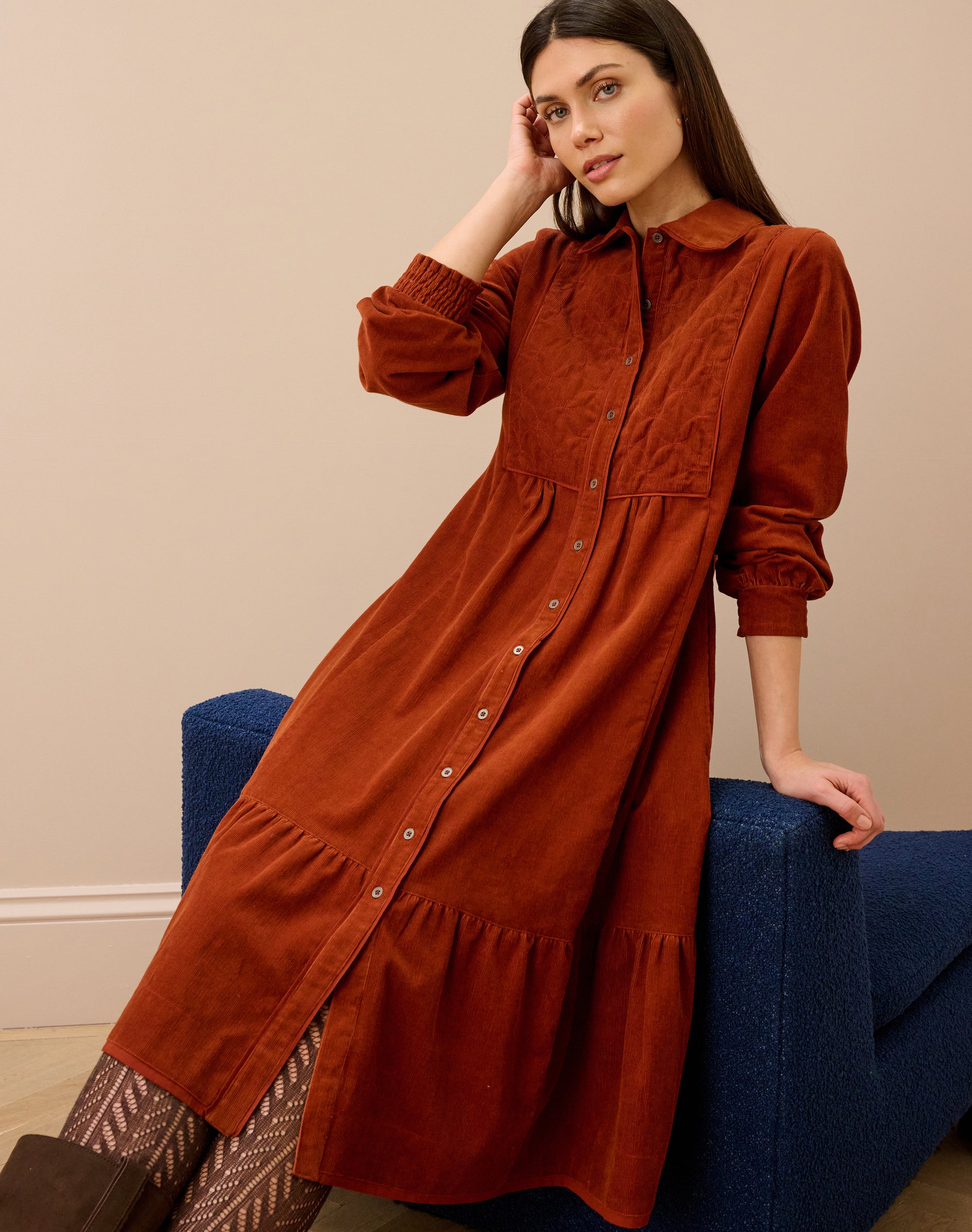 Organic Corduroy Quilted Yoke Dress