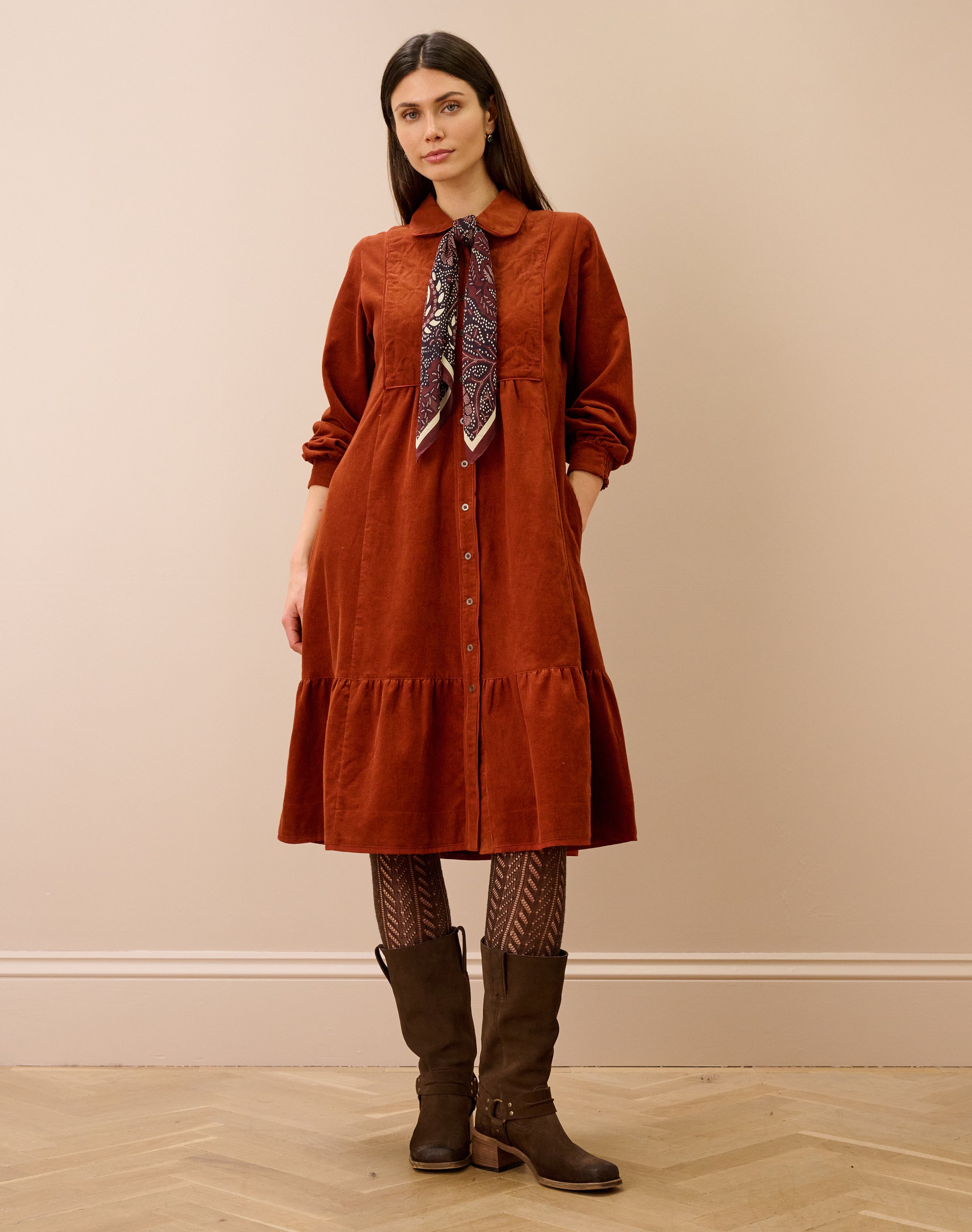 Organic Corduroy Quilted Yoke Dress