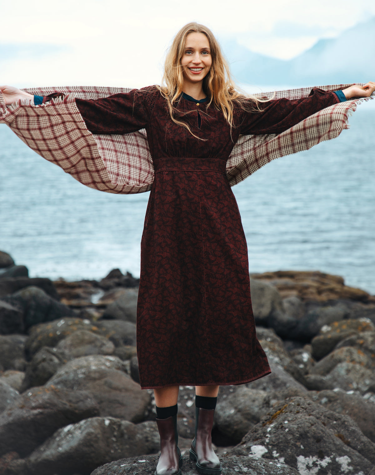 Organic Corduroy Feather Print Dress