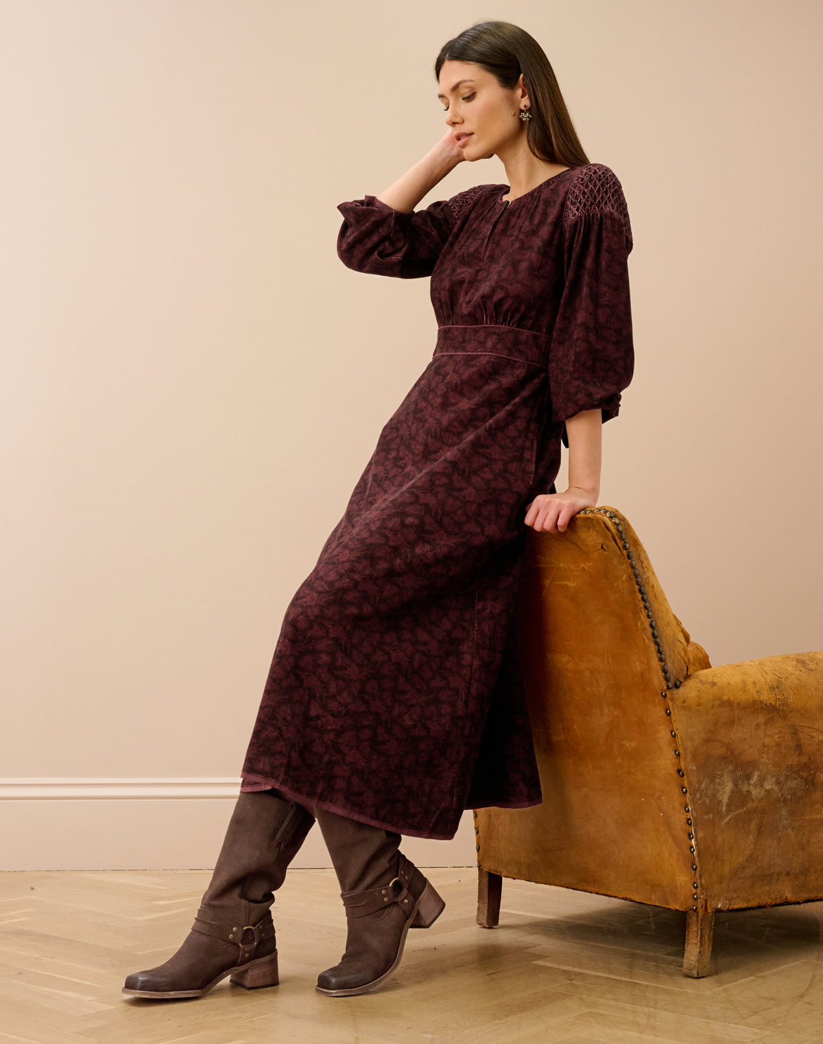 Organic Corduroy Feather Print Dress