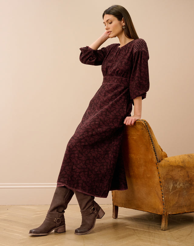 Organic Corduroy Feather Print Dress