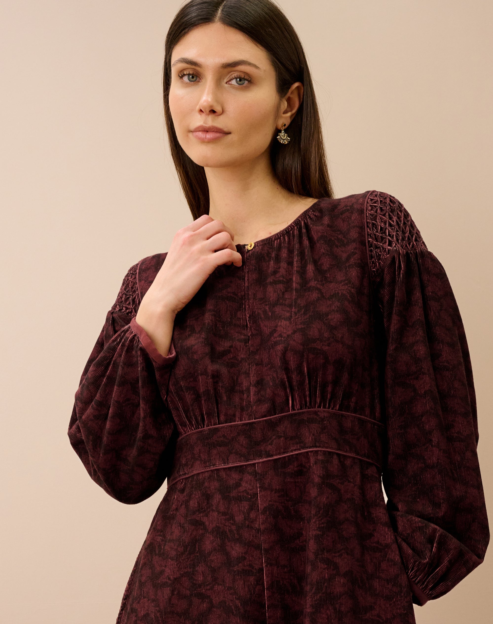 Organic Corduroy Feather Print Dress