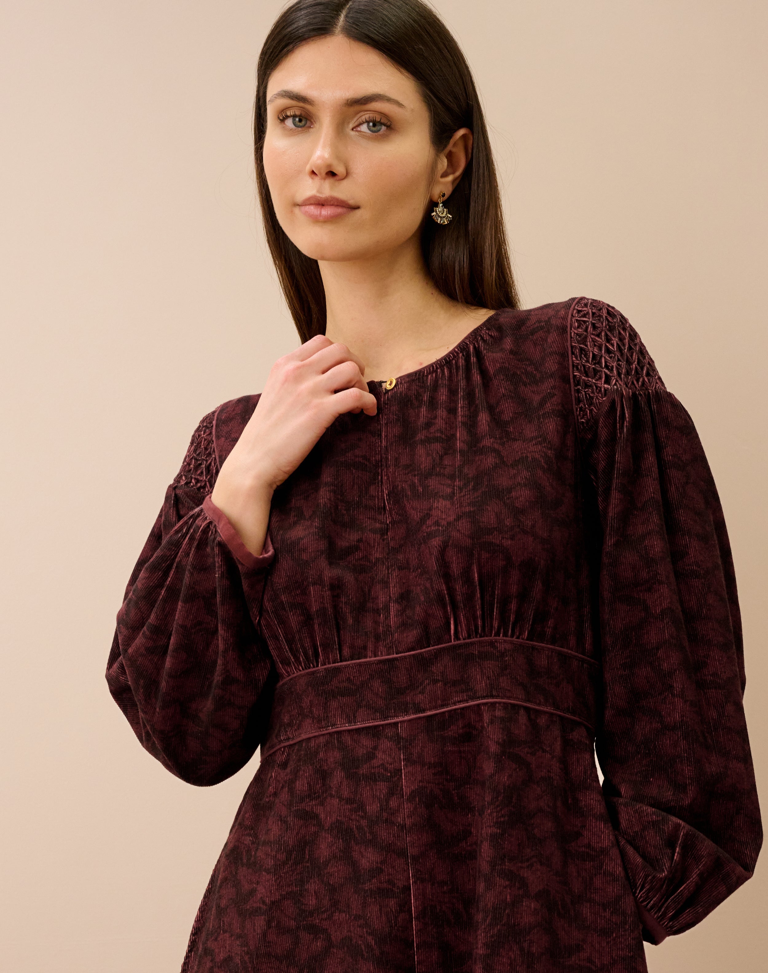 Organic Corduroy Feather Print Dress