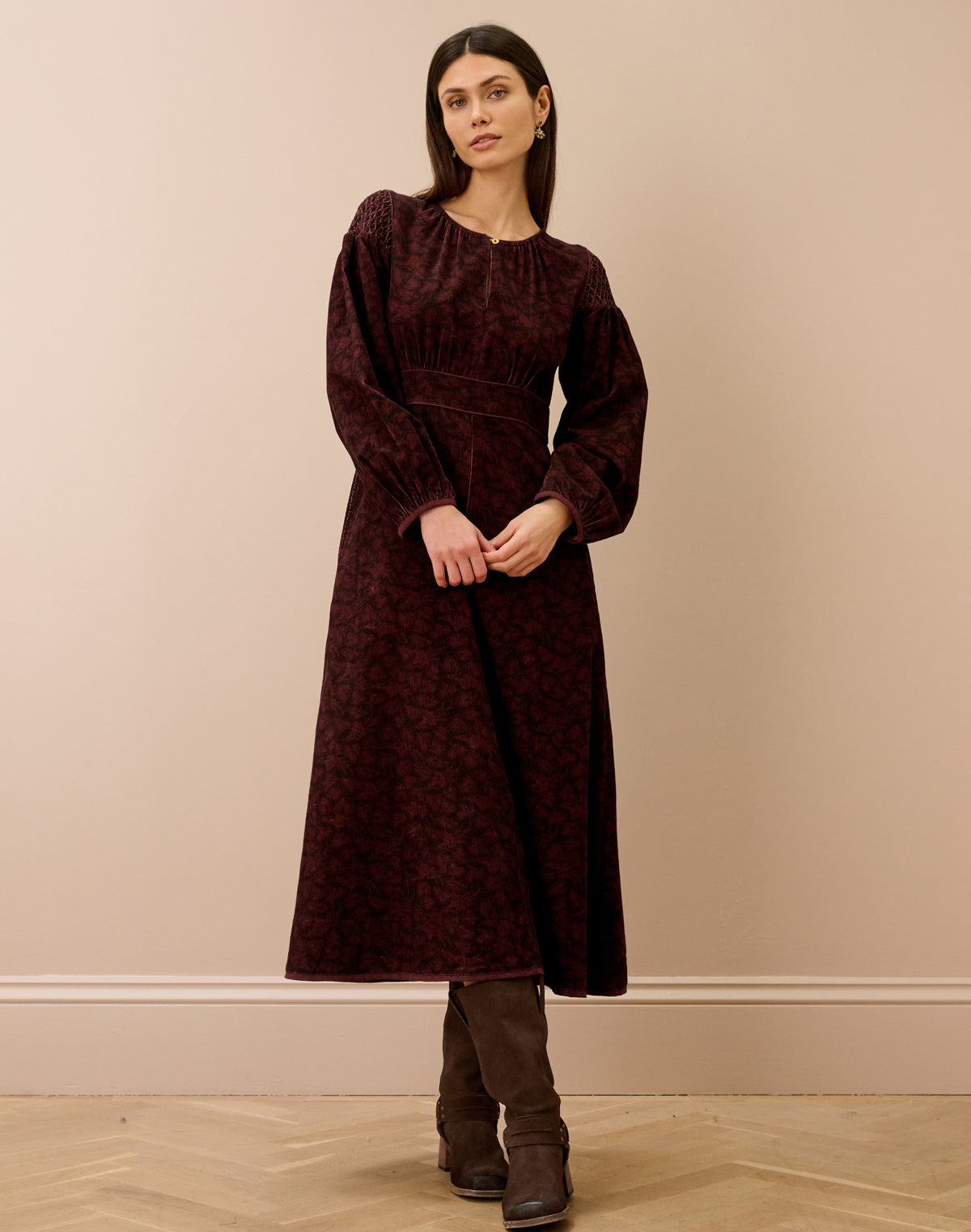 Organic Corduroy Feather Print Dress