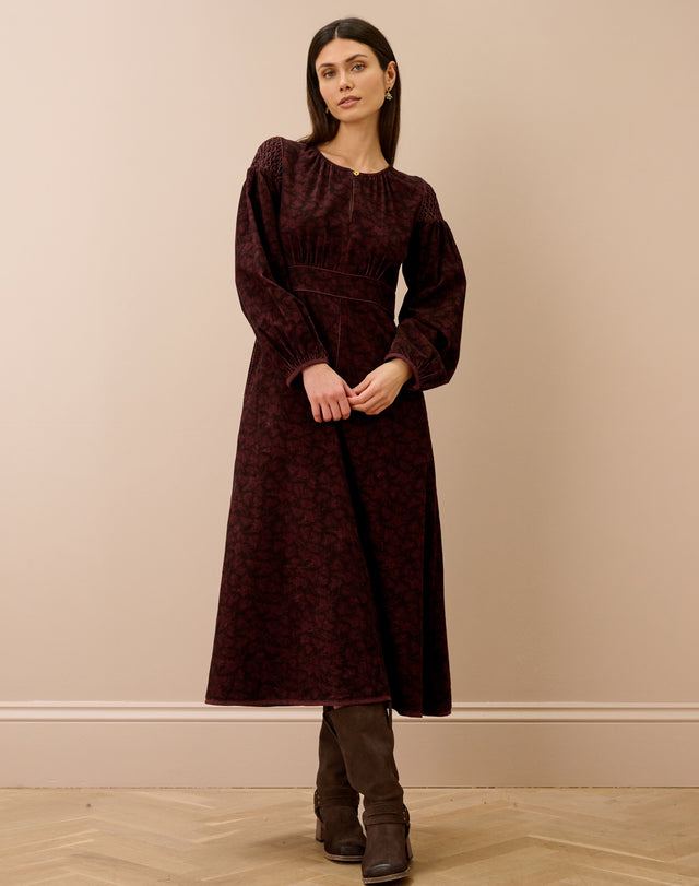 Organic Corduroy Feather Print Dress