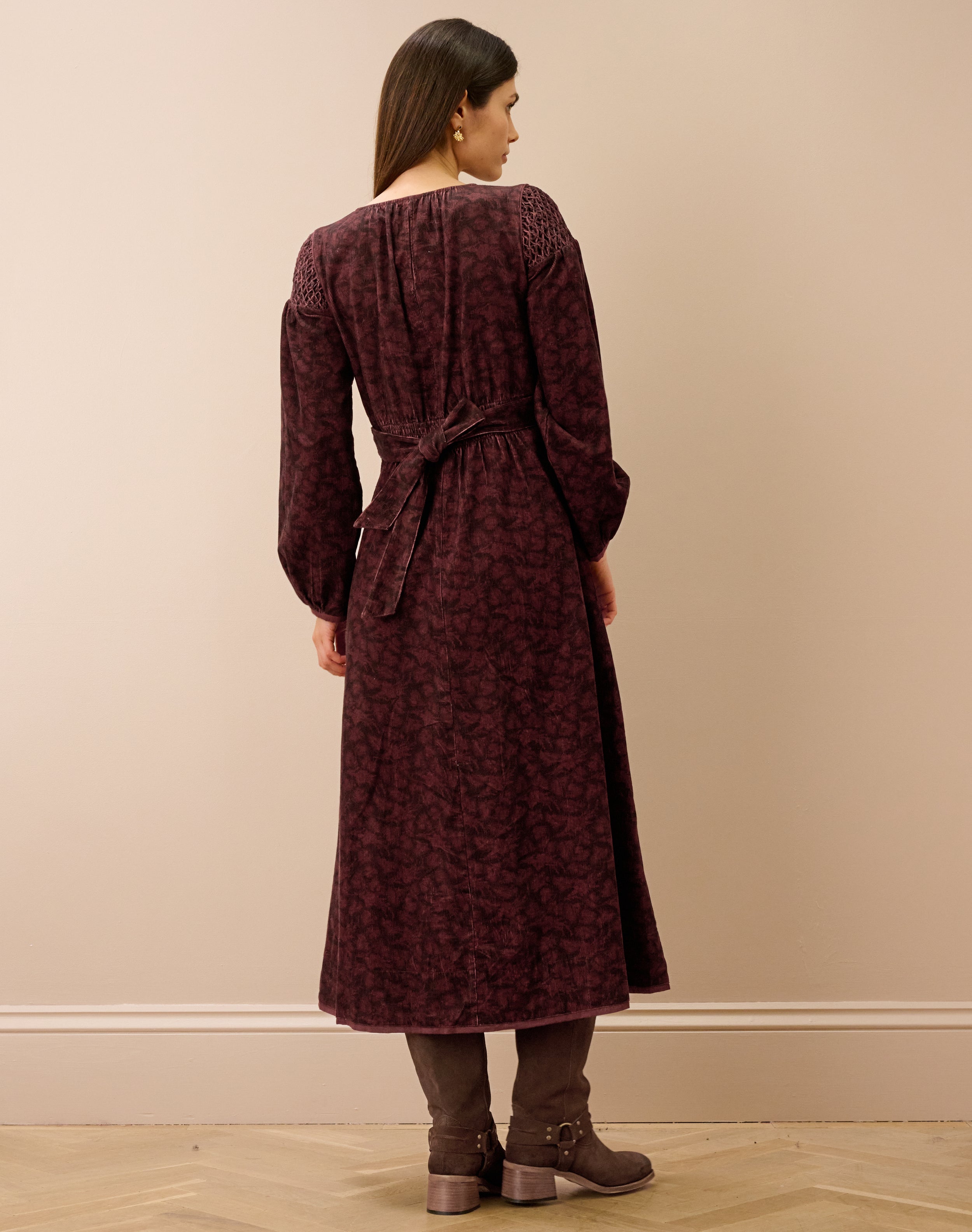 Organic Corduroy Feather Print Dress