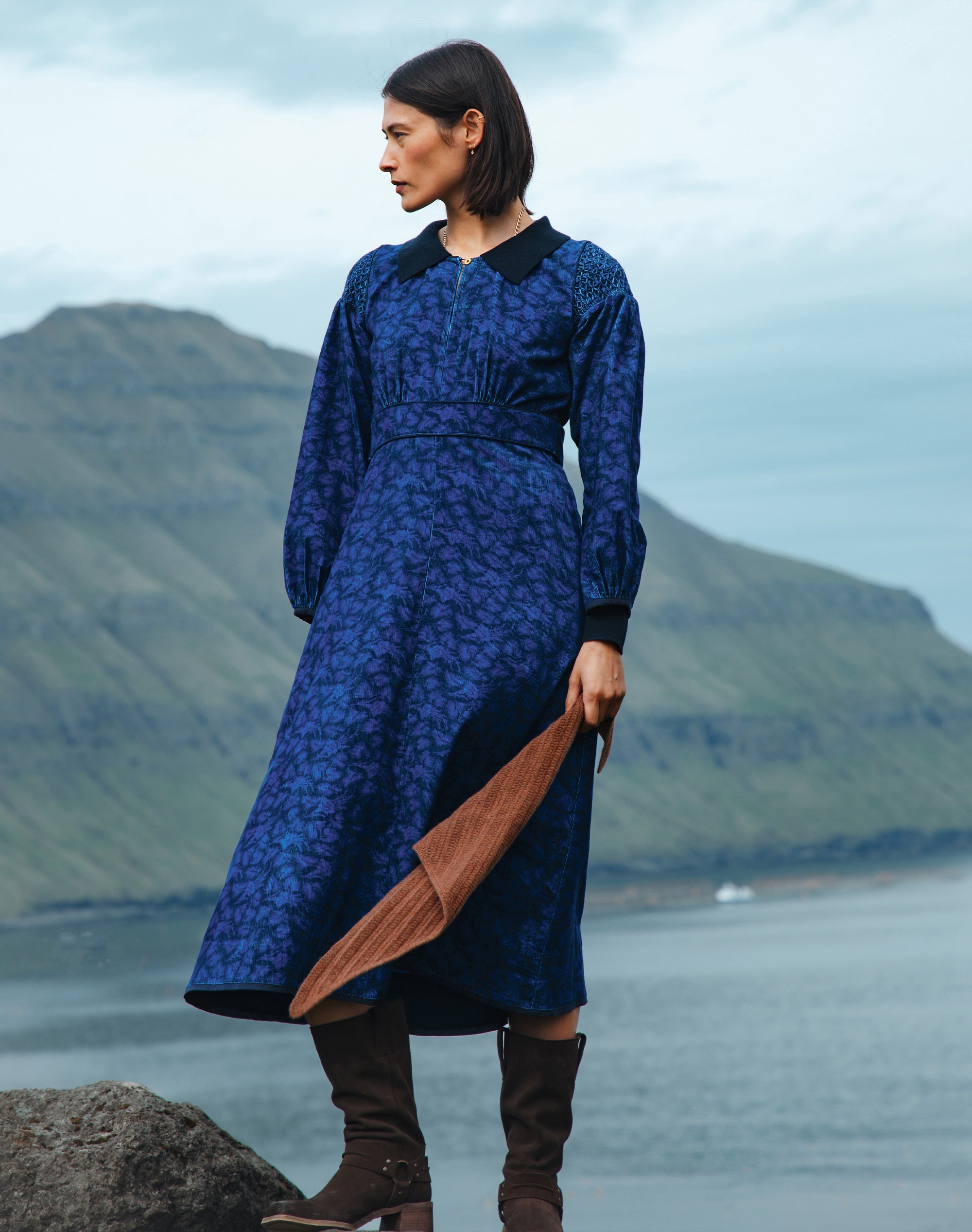 Organic Corduroy Feather Print Dress