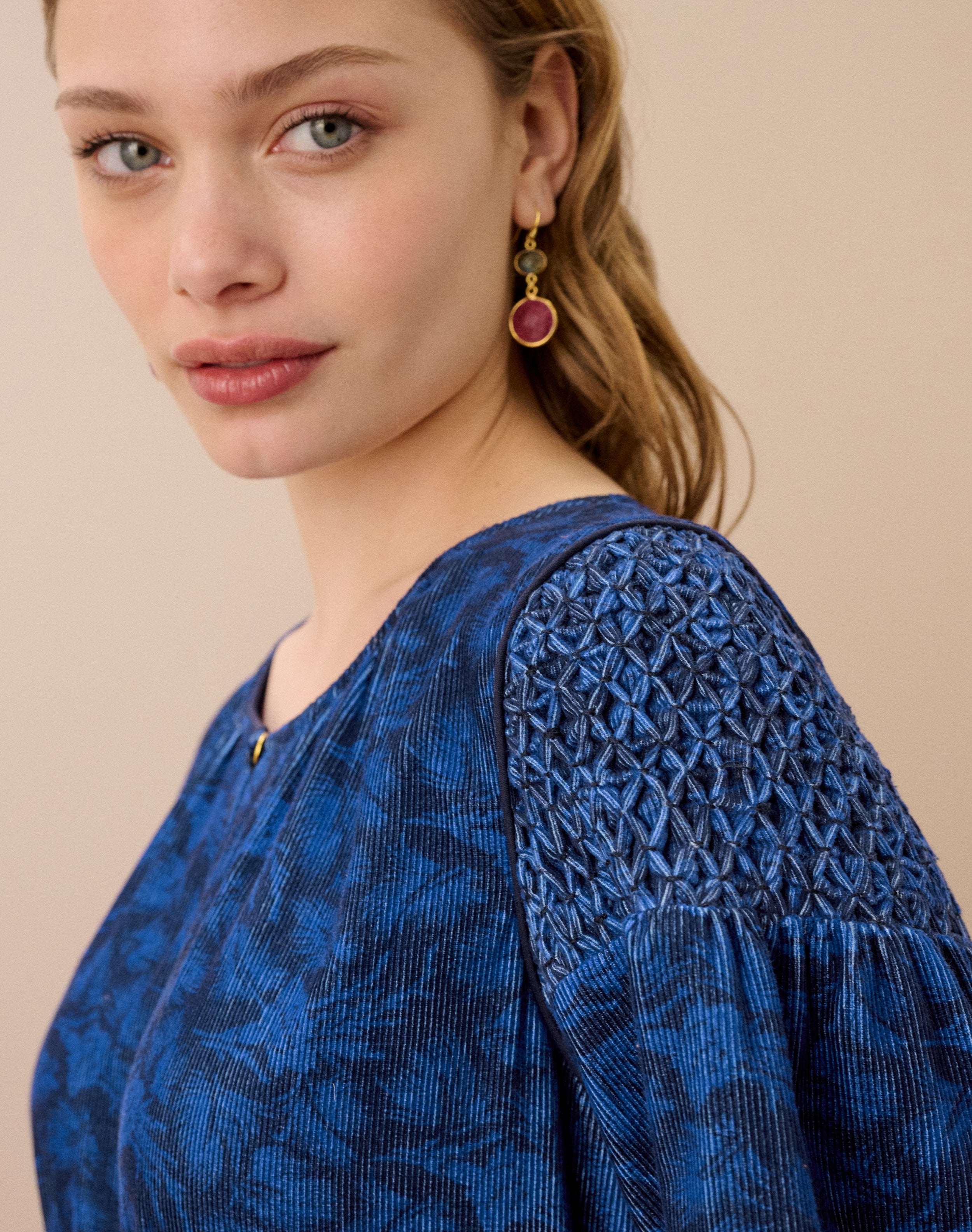Organic Corduroy Feather Print Dress