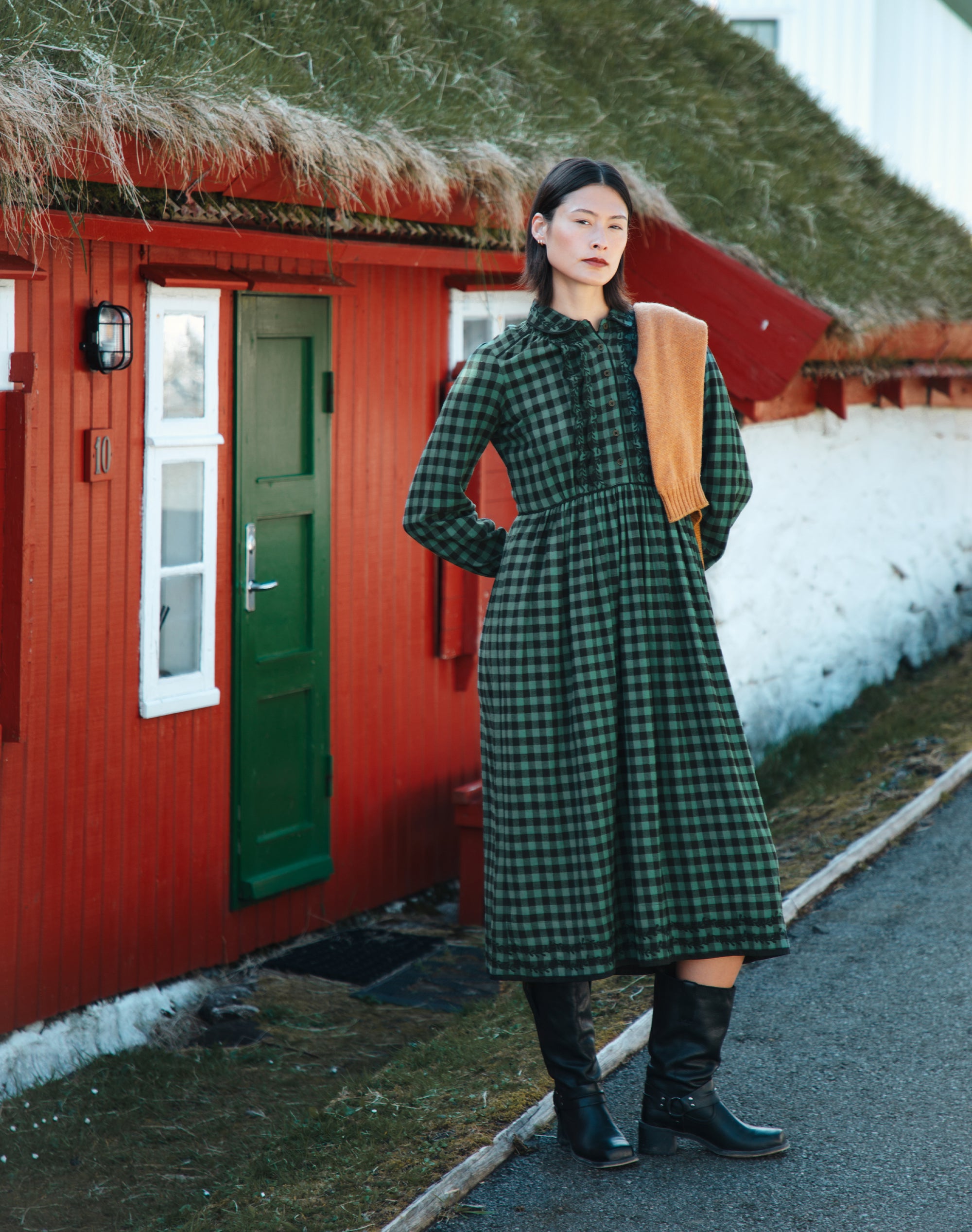 Brushed Cotton Gingham Embroidered Dress