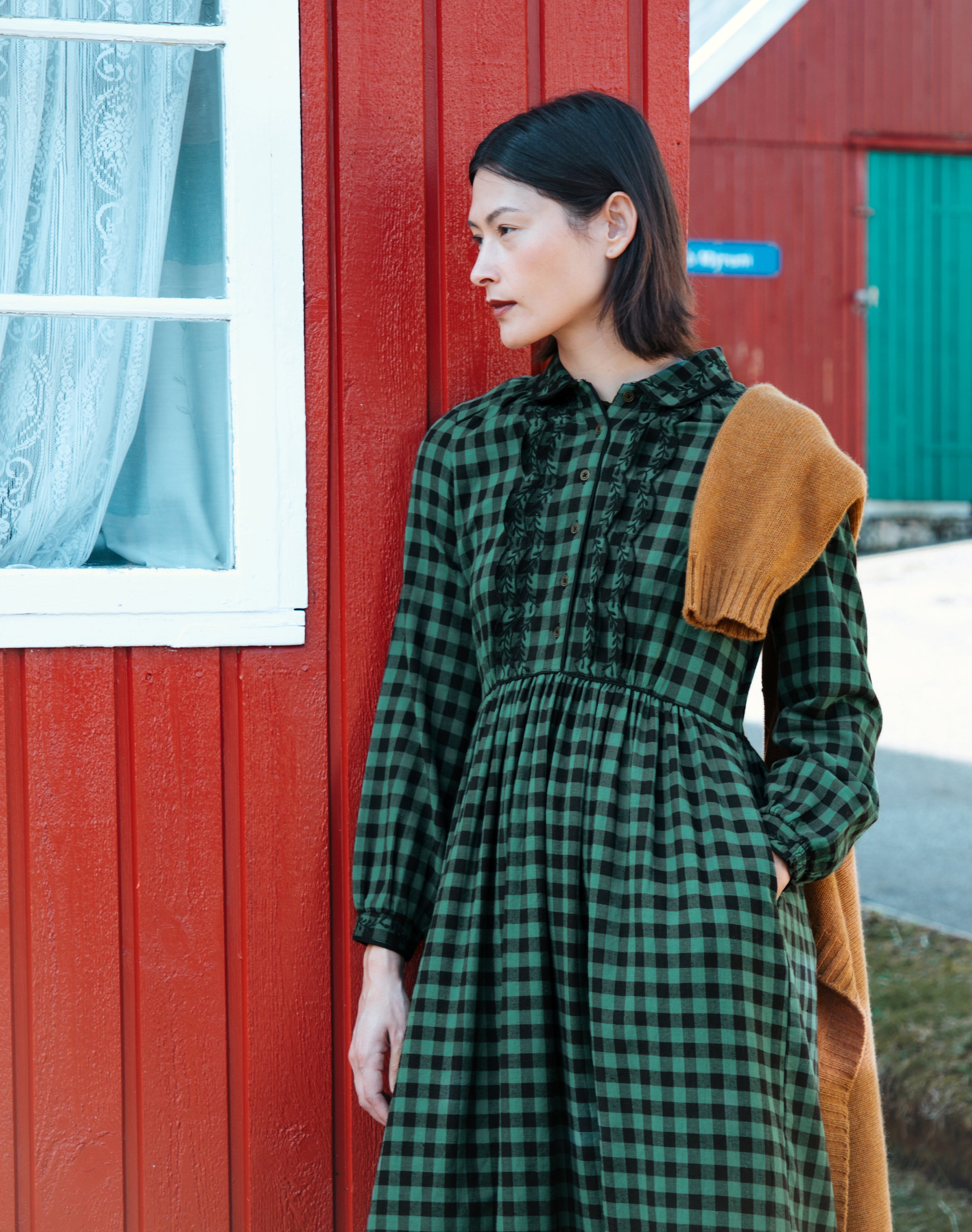 Brushed Cotton Gingham Embroidered Dress