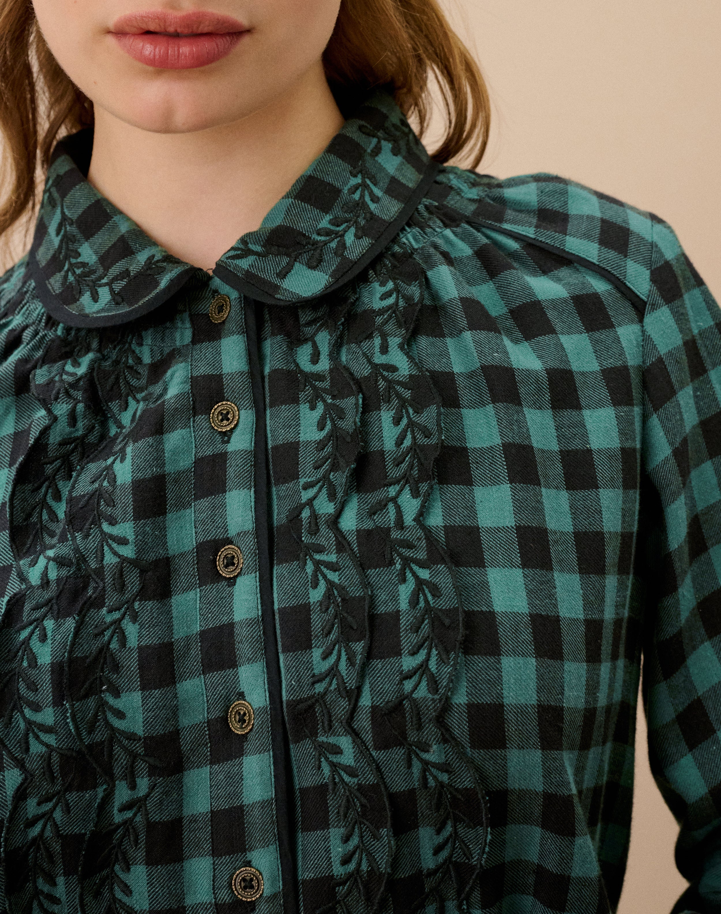 Brushed Cotton Gingham Embroidered Dress