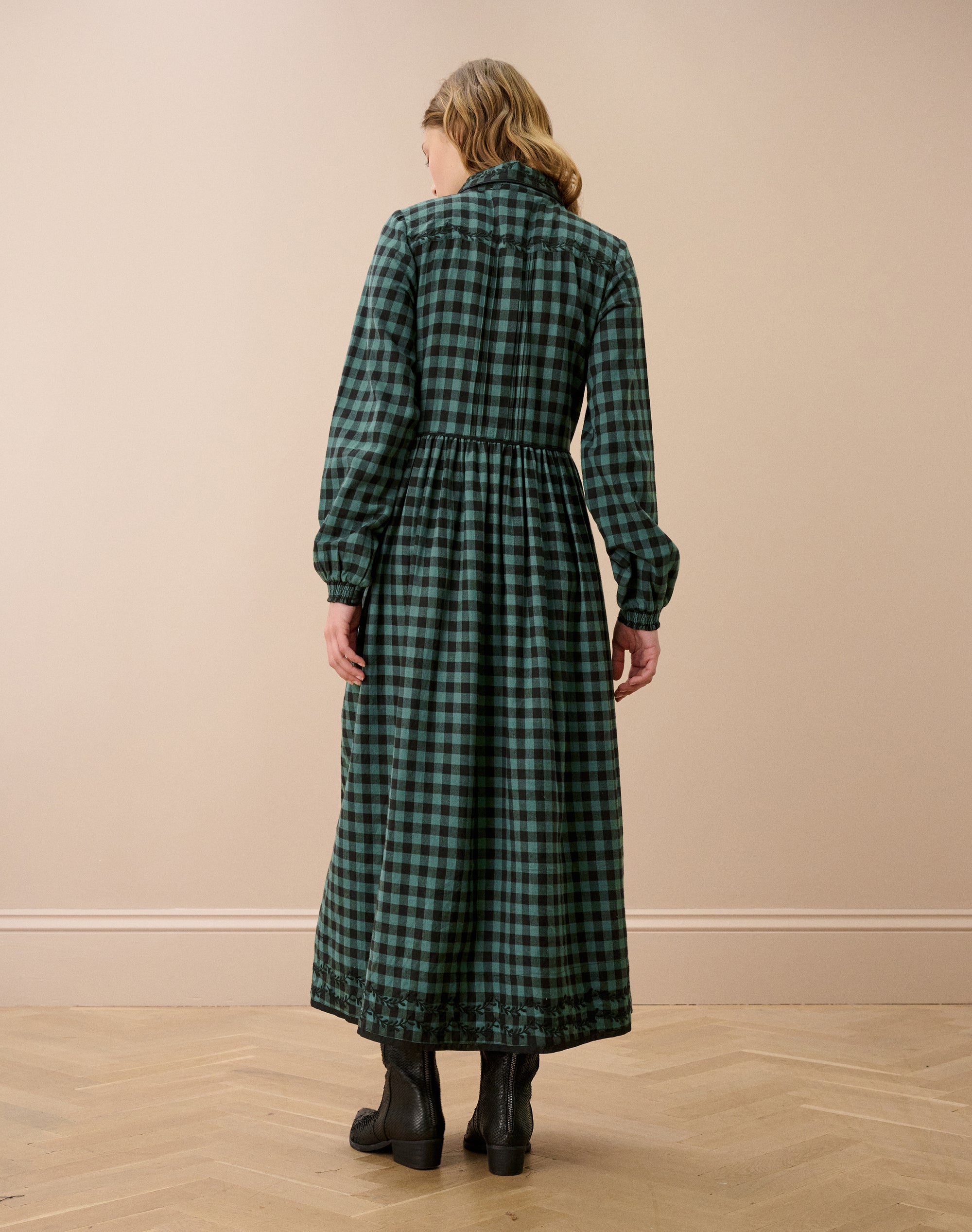 Brushed Cotton Gingham Embroidered Dress