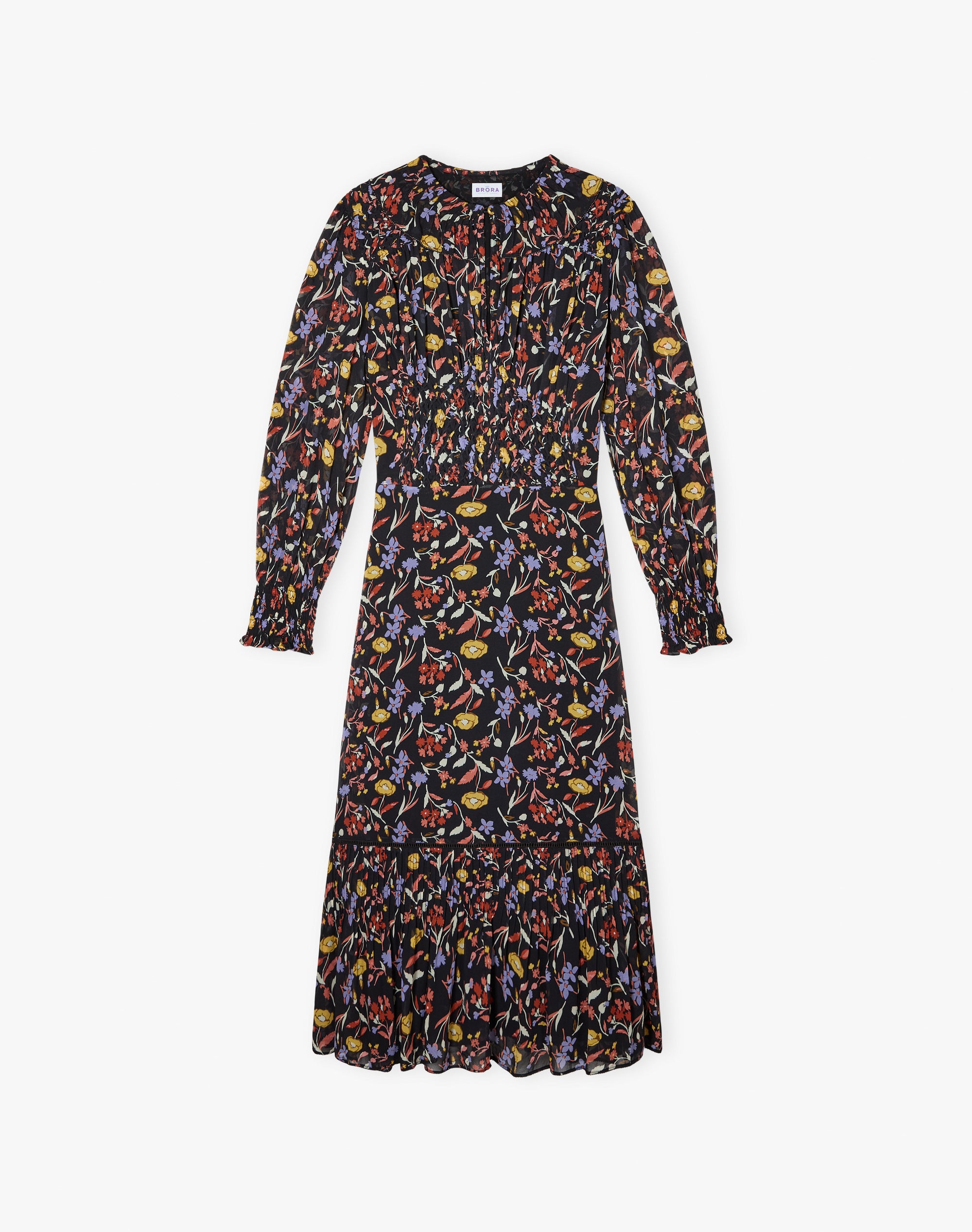 Silk Bouquet Print Smocked Dress