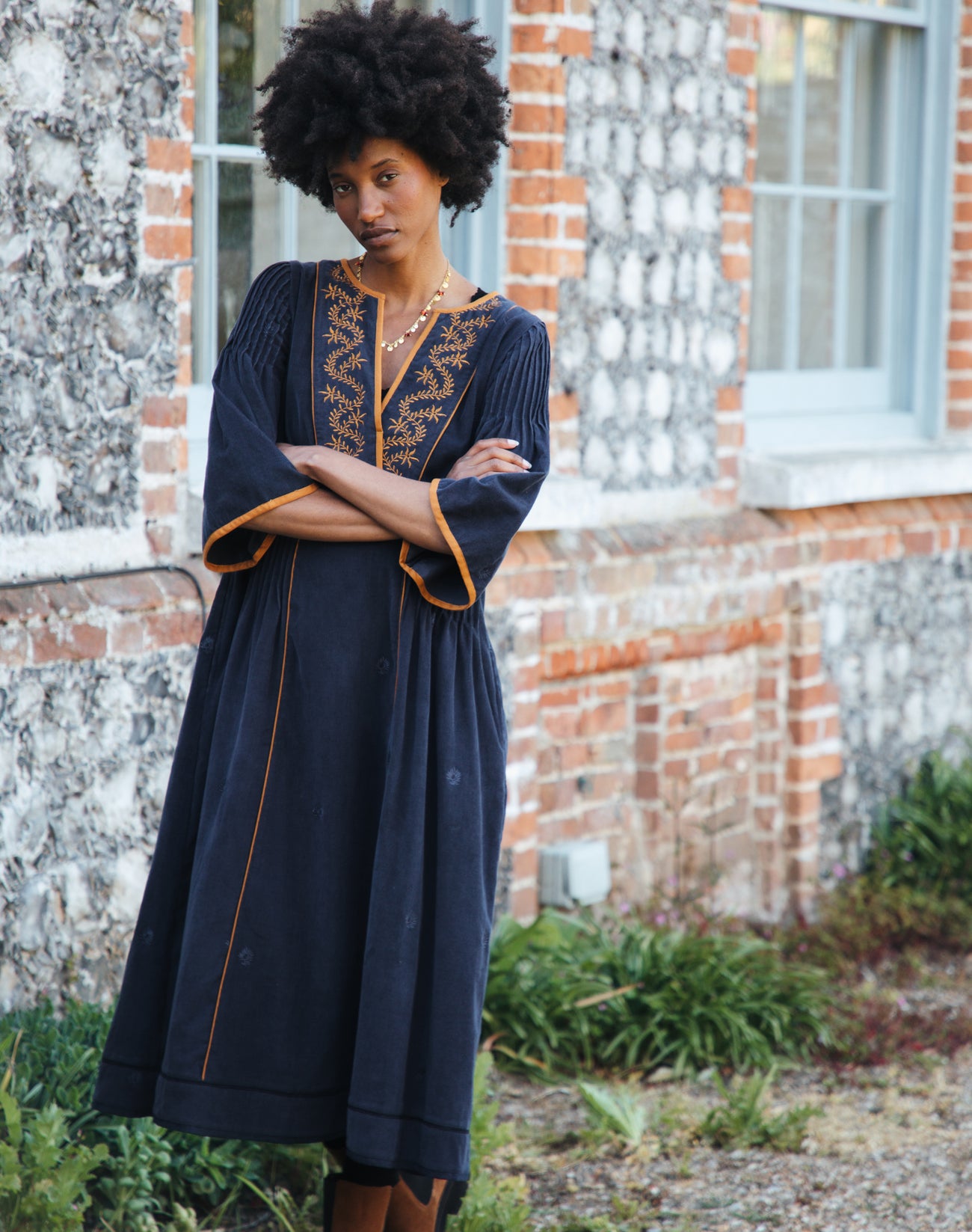 Embroidered Needlecord Dress