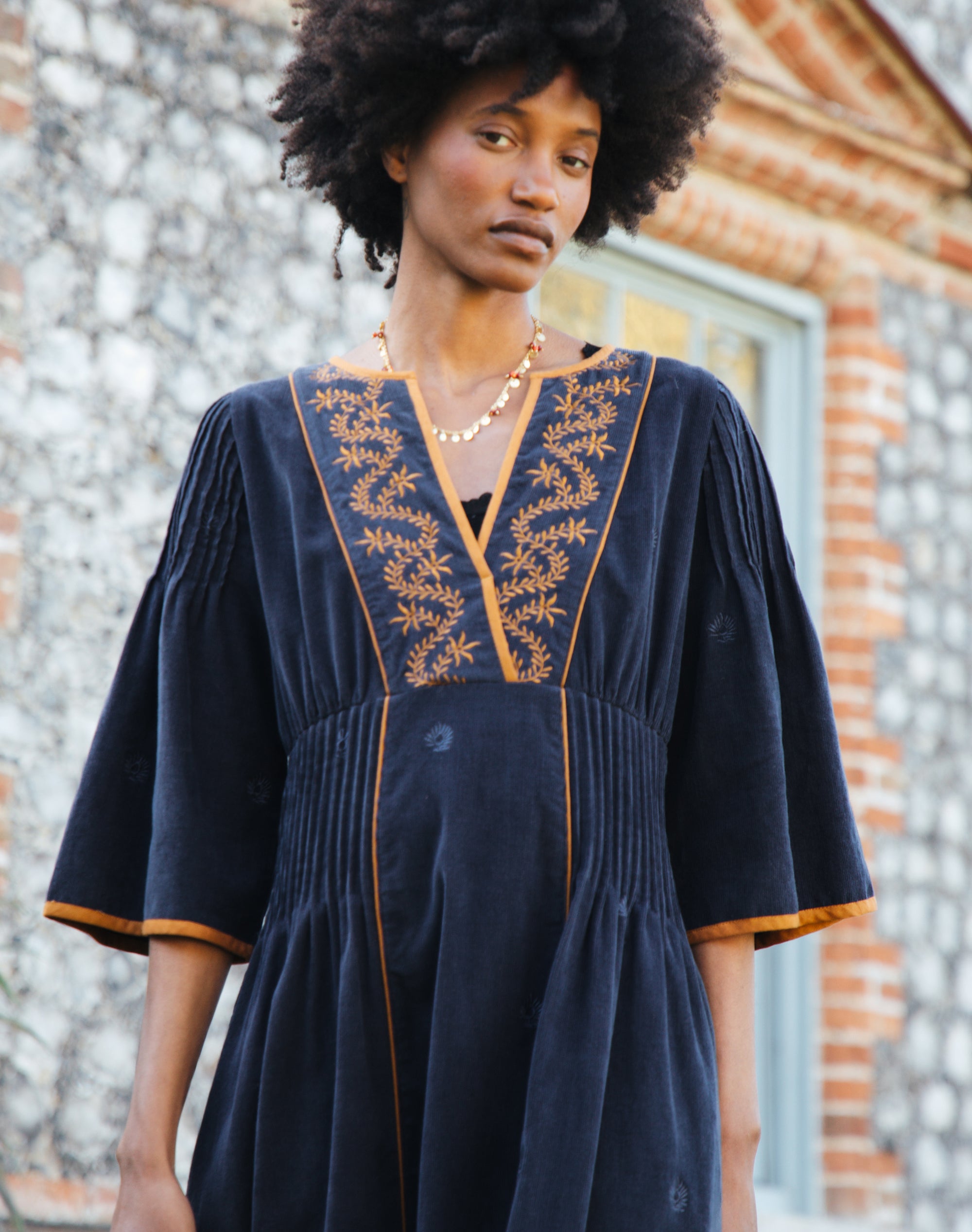 Embroidered Needlecord Dress