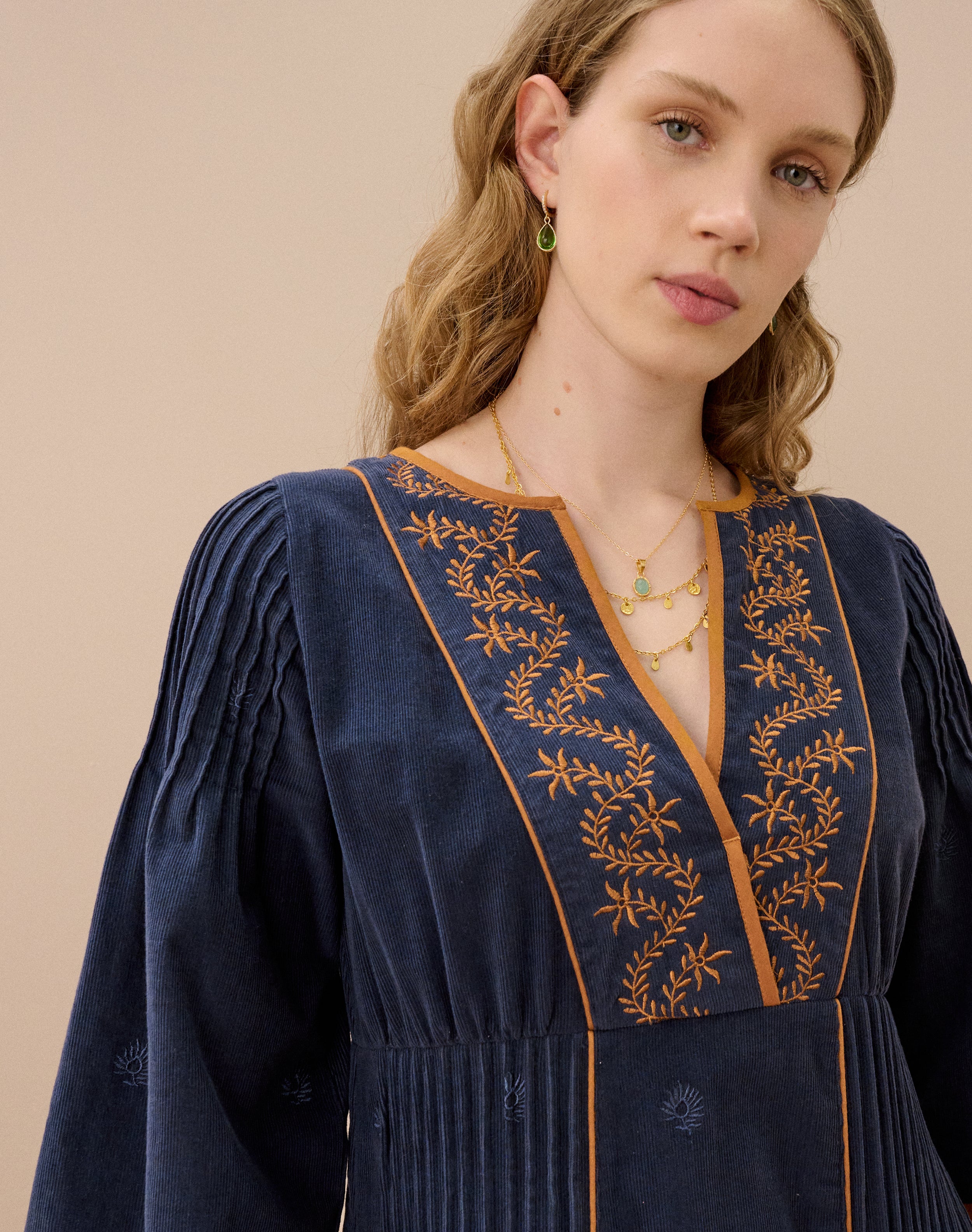 Embroidered Needlecord Dress
