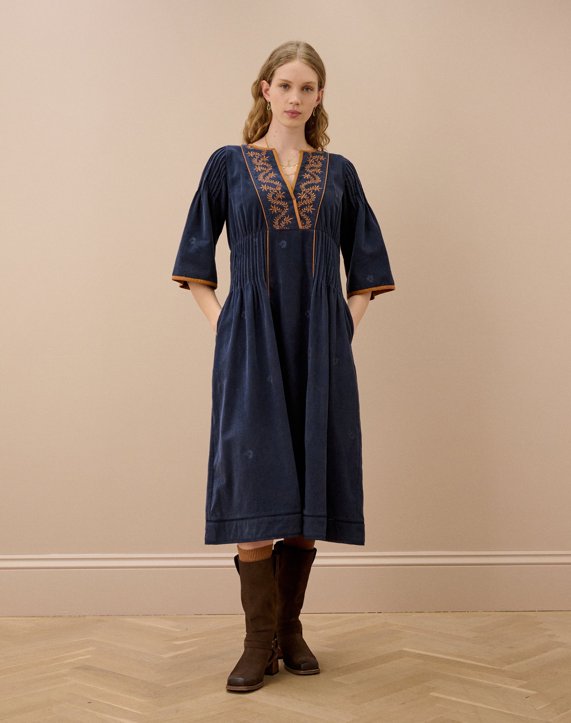 Embroidered Needlecord Dress