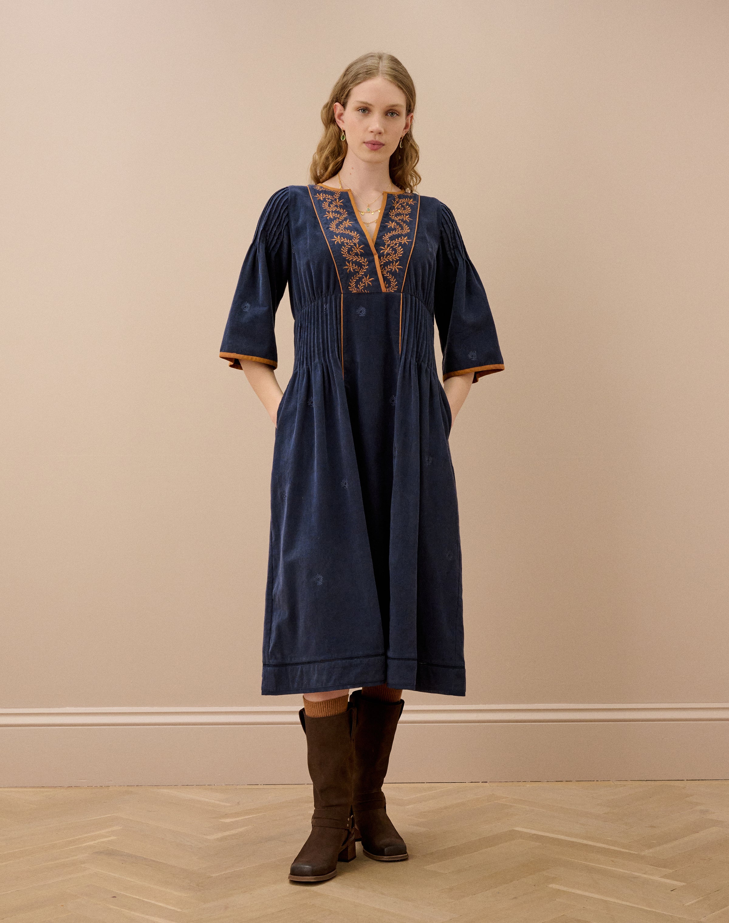 Embroidered Needlecord Dress