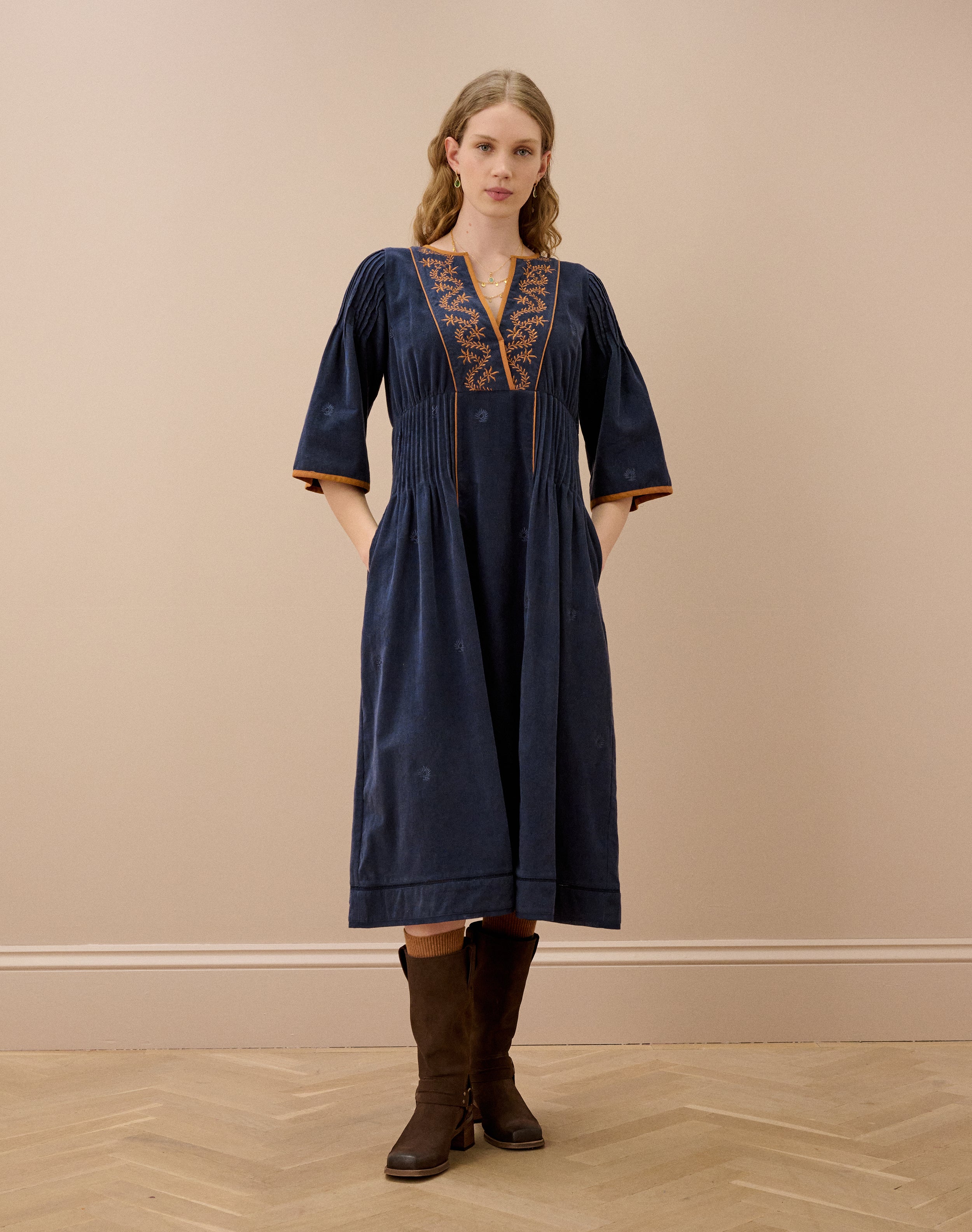 Embroidered Needlecord Dress