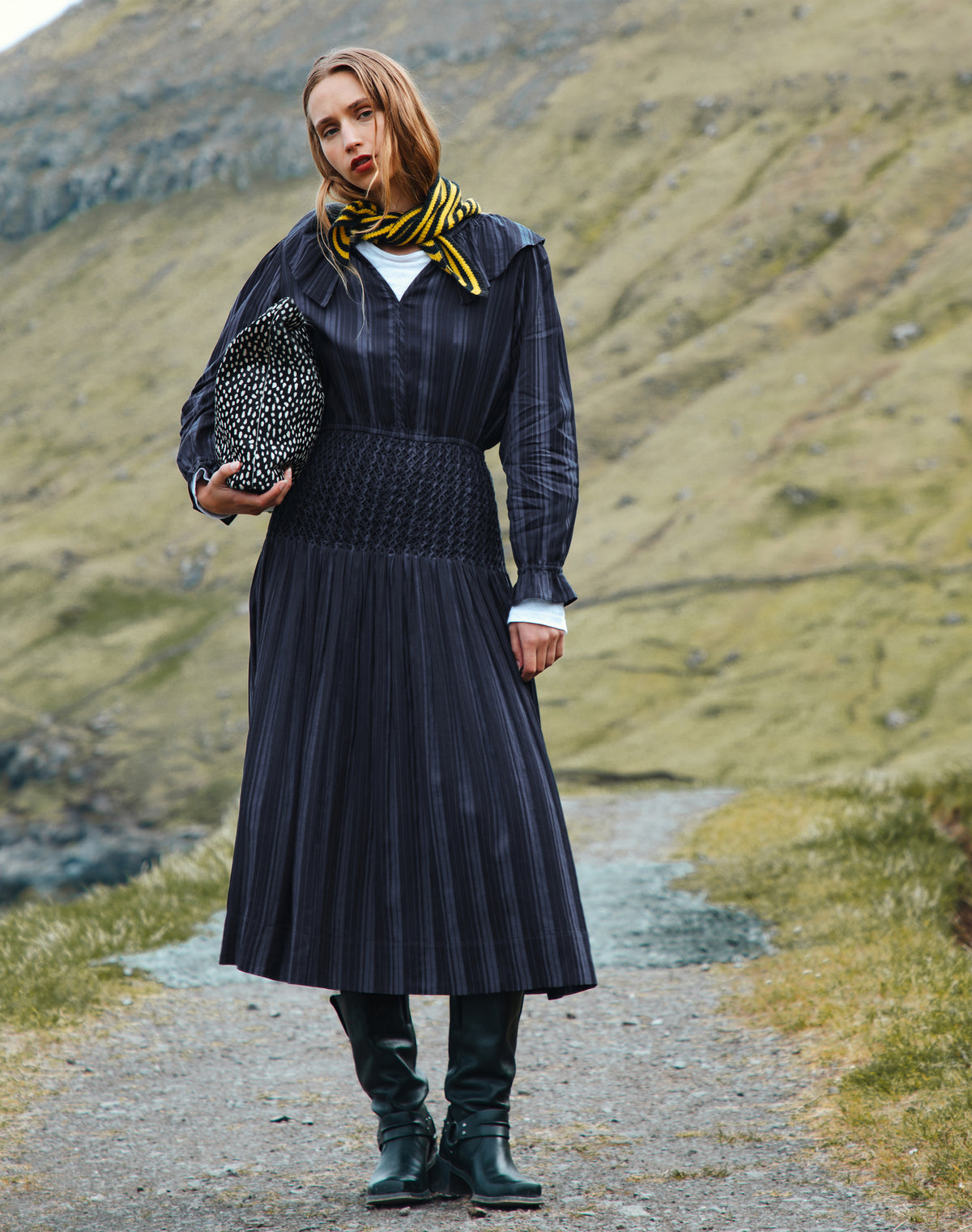 Textured Stripe Smocked Dress