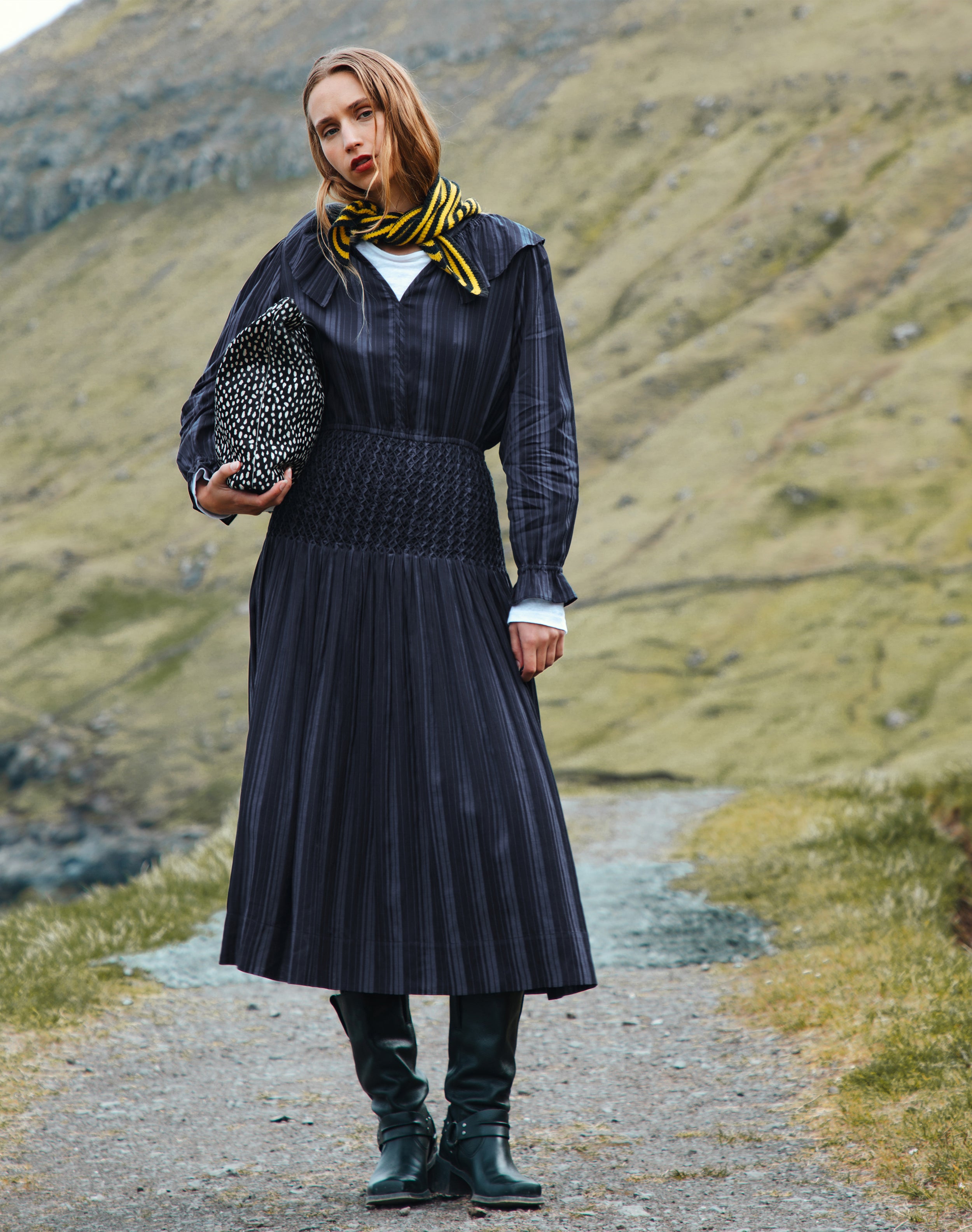 Textured Stripe Smocked Dress