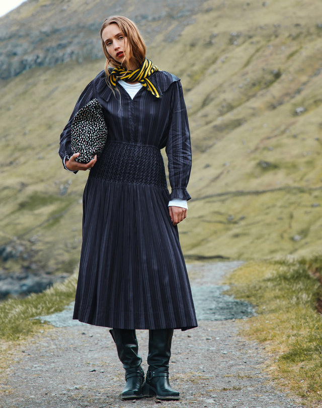 Textured Stripe Smocked Dress
