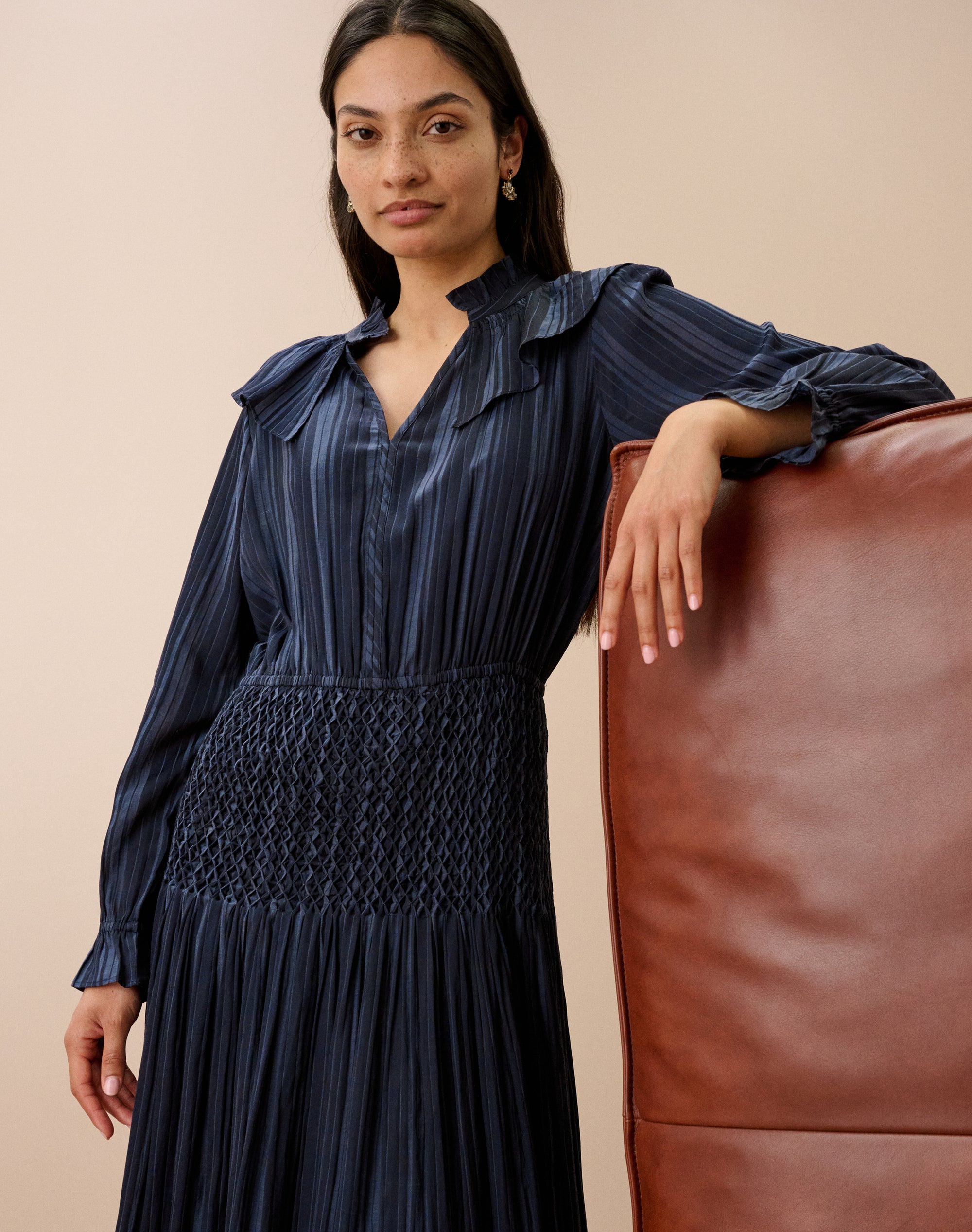 Textured Stripe Smocked Dress